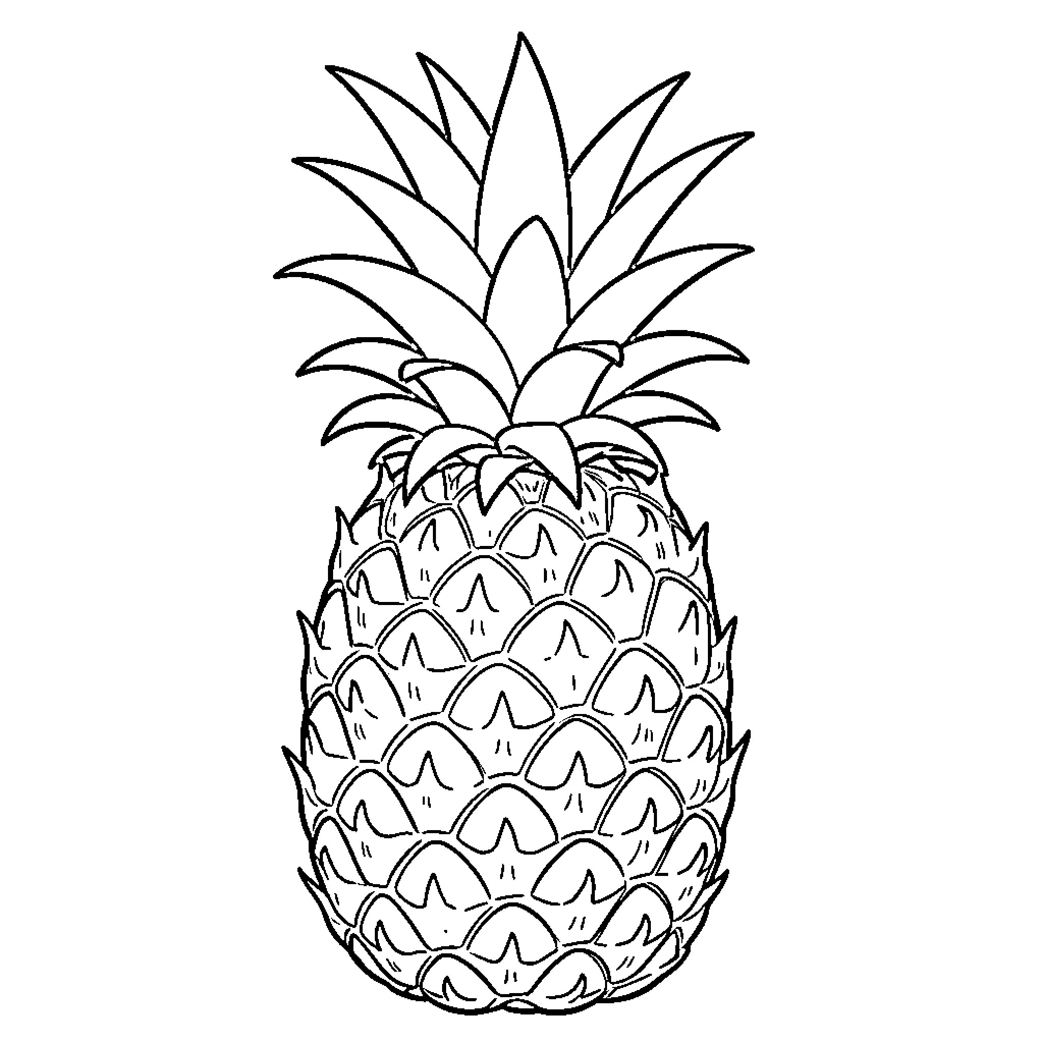 Pineapple outlined in black and white Coloring Page (free black-and-white line drawing printable PDF for all, from beginners to advanced learners, including children, teens, adults, and seniors)