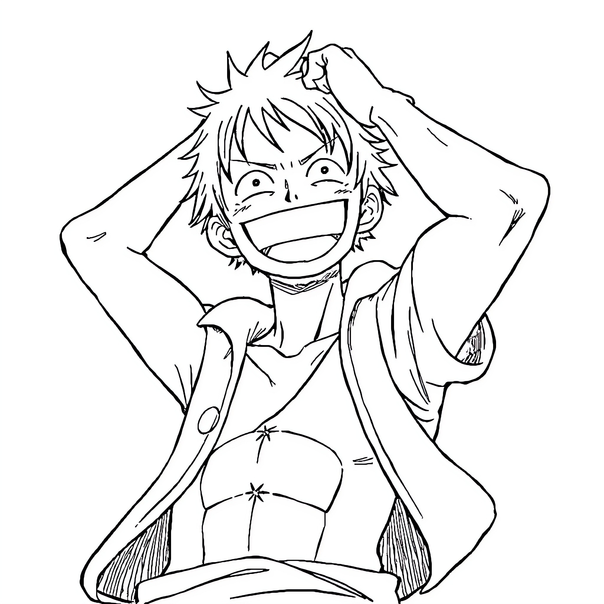 Luffy's Exuberant Anime Adventure Coloring Page (free black-and-white line drawing printable PDF for all, from beginners to advanced learners, including children, teens, adults, and seniors)