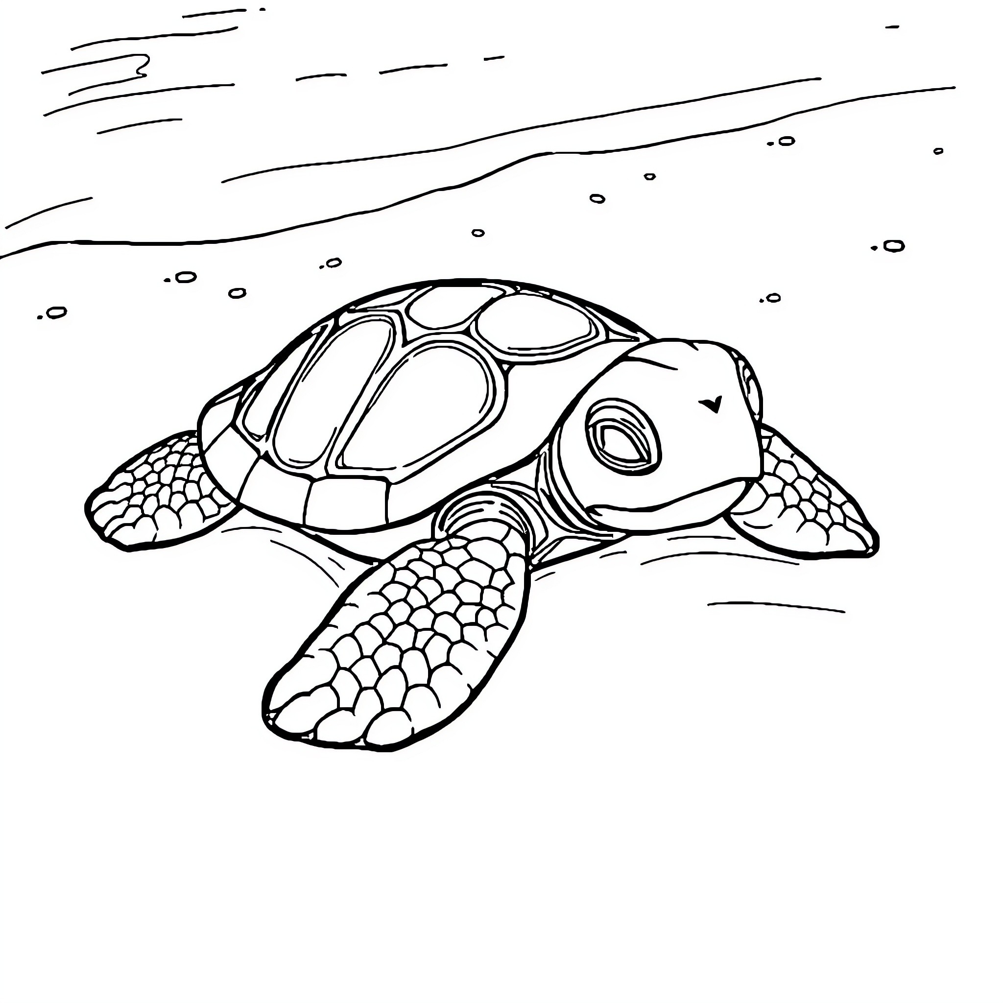 Turtle swimming in the ocean Coloring Page (free black-and-white line drawing printable PDF for all, from beginners to advanced learners, including children, teens, adults, and seniors)