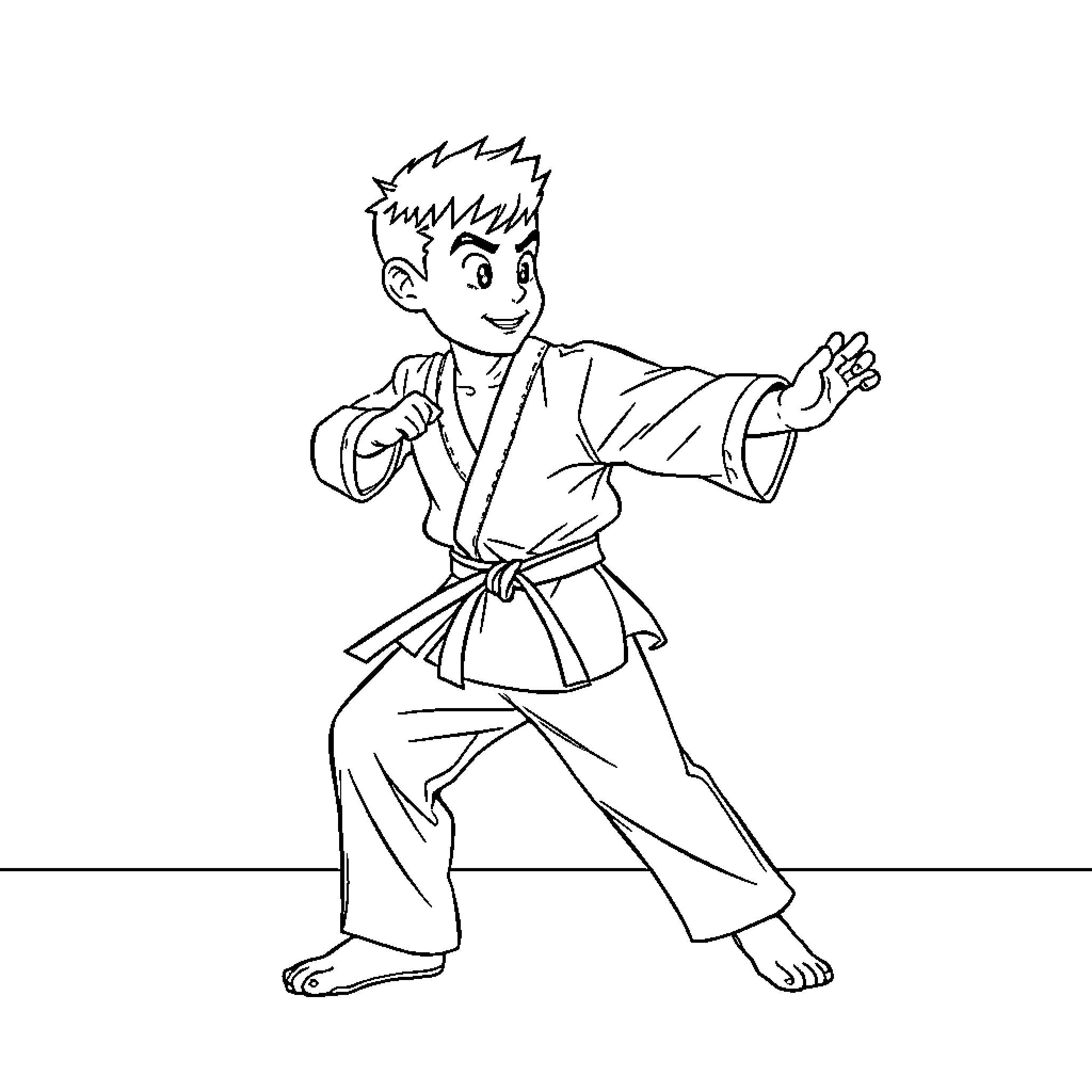 Bluey practicing martial arts enthusiastically Coloring Page (free black-and-white line drawing printable PDF for all, from beginners to advanced learners, including children, teens, adults, and seniors)