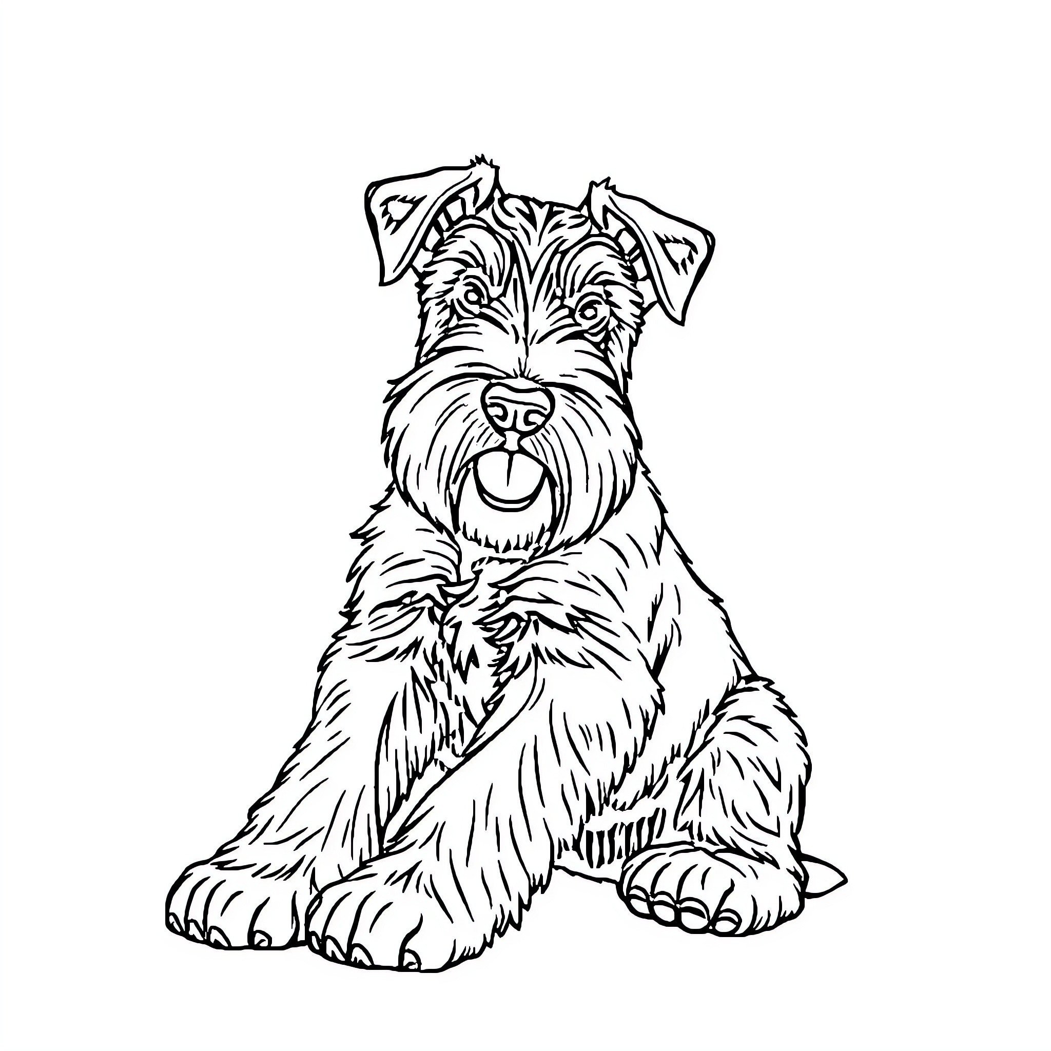 Schnauzer in a Playful Pose Coloring Page (free black-and-white line drawing printable PDF for all, from beginners to advanced learners, including children, teens, adults, and seniors)