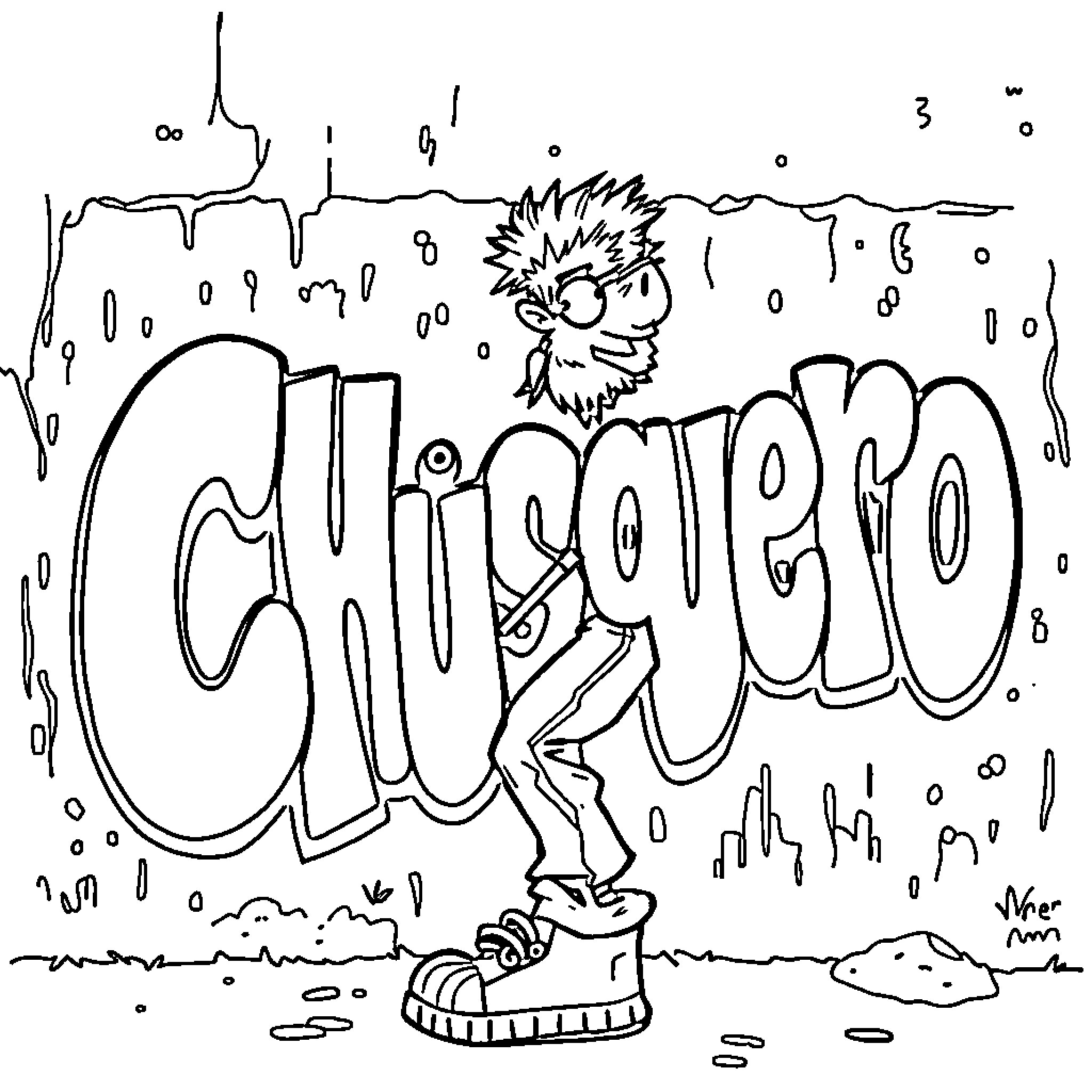 Grafitero expressing his art on the wall Coloring Page (free black-and-white line drawing printable PDF for all, from beginners to advanced learners, including children, teens, adults, and seniors)