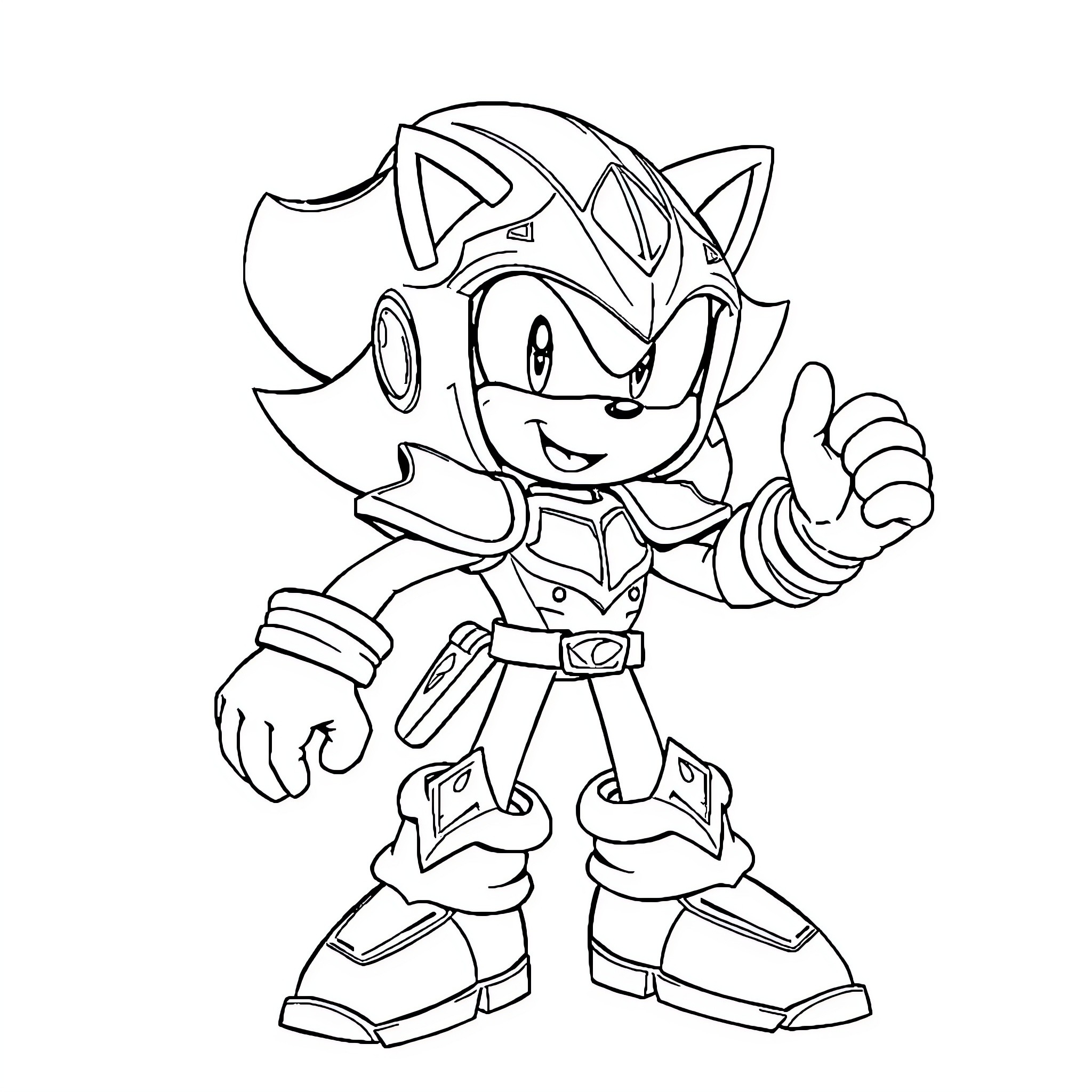 Sonic in Action Hero Pose Coloring Page (free black-and-white line drawing printable PDF for all, from beginners to advanced learners, including children, teens, adults, and seniors)