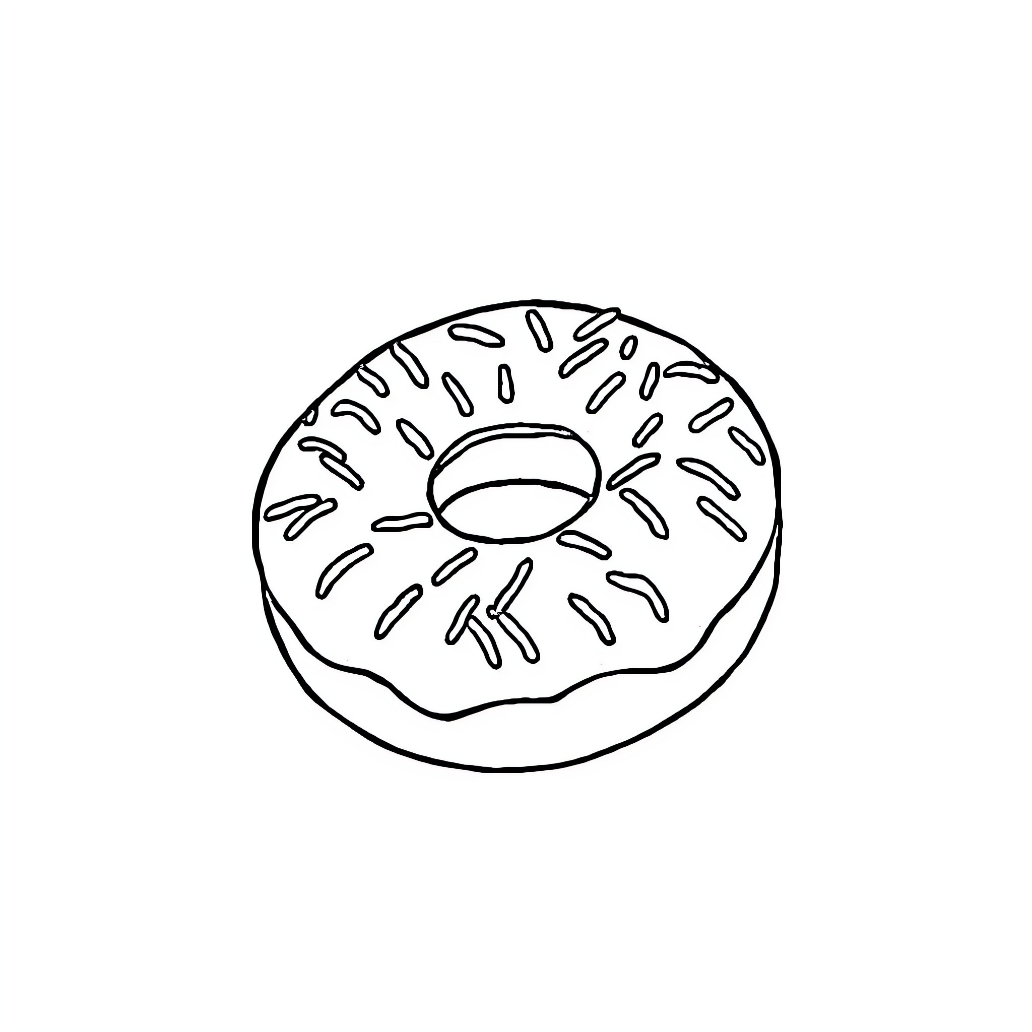 Donut with sprinkles on a plain background Coloring Page (free black-and-white line drawing printable PDF for all, from beginners to advanced learners, including children, teens, adults, and seniors)