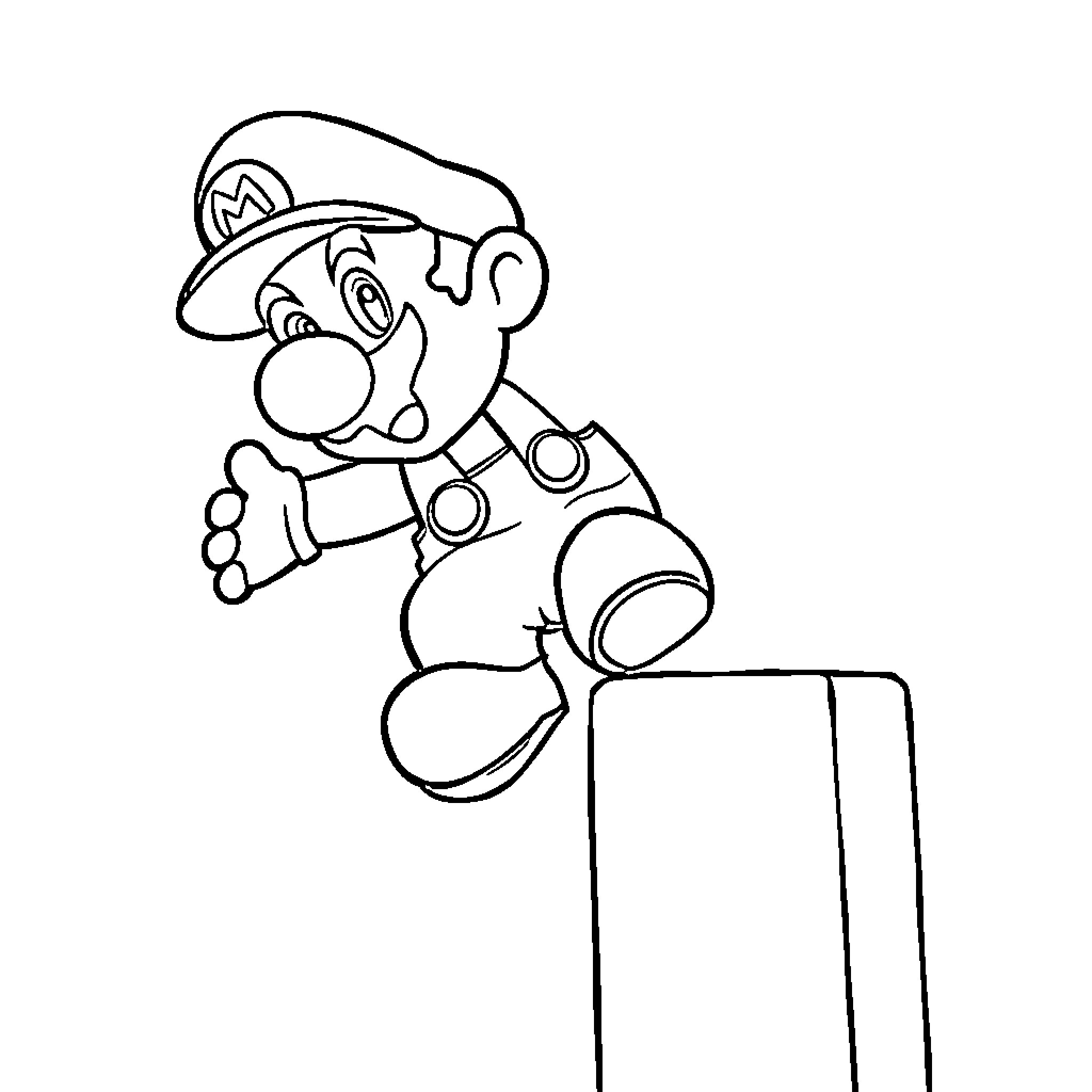 Mario Jumping with Excitement Coloring Page (free black-and-white line drawing printable PDF for all, from beginners to advanced learners, including children, teens, adults, and seniors)