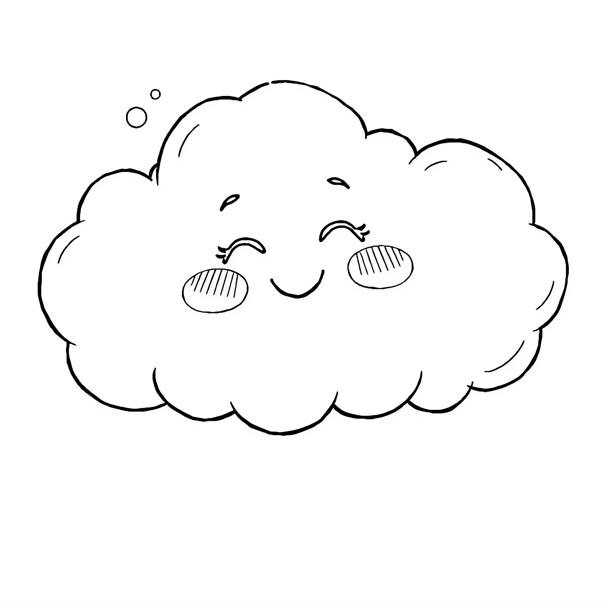 Cloud with happy expression Coloring Page (free black-and-white line drawing printable PDF for all, from beginners to advanced learners, including children, teens, adults, and seniors)