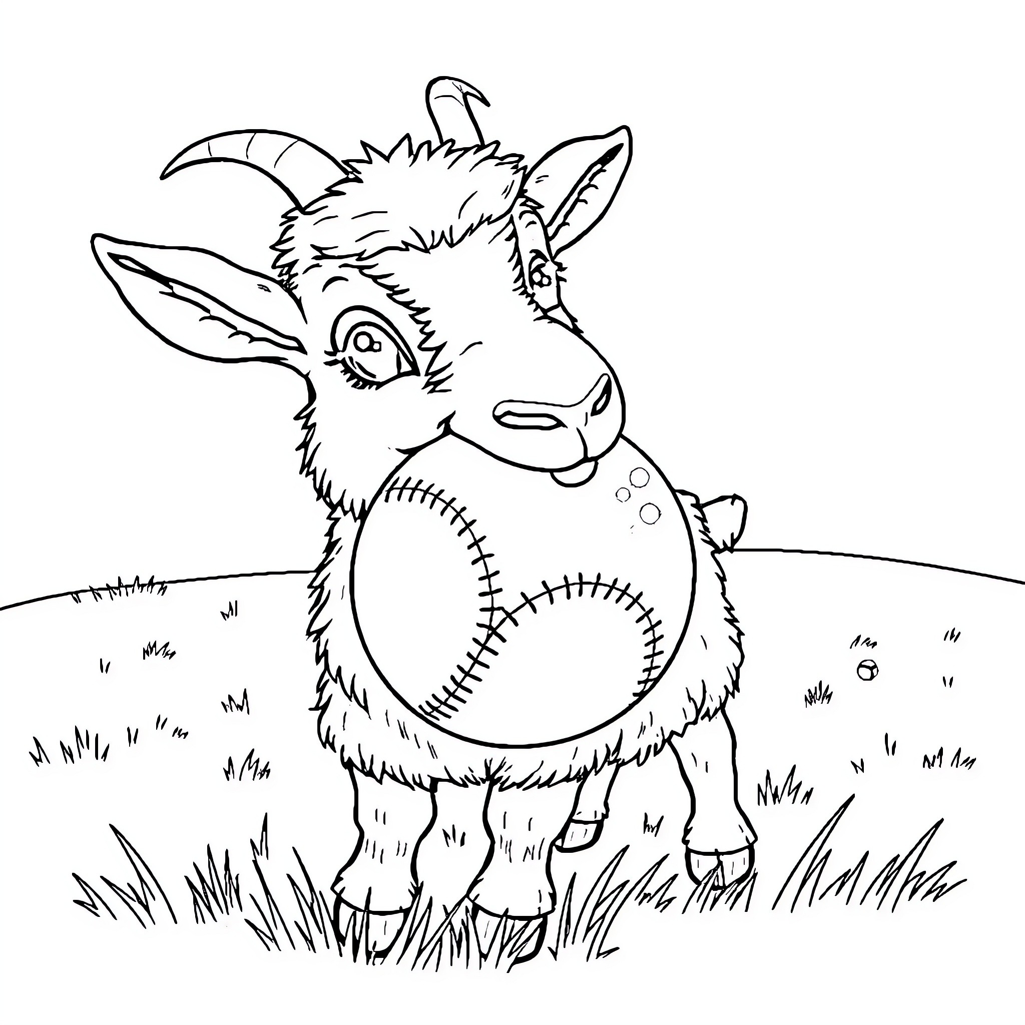 Goat enjoying a playful moment in nature Coloring Page (free black-and-white line drawing printable PDF for all, from beginners to advanced learners, including children, teens, adults, and seniors)