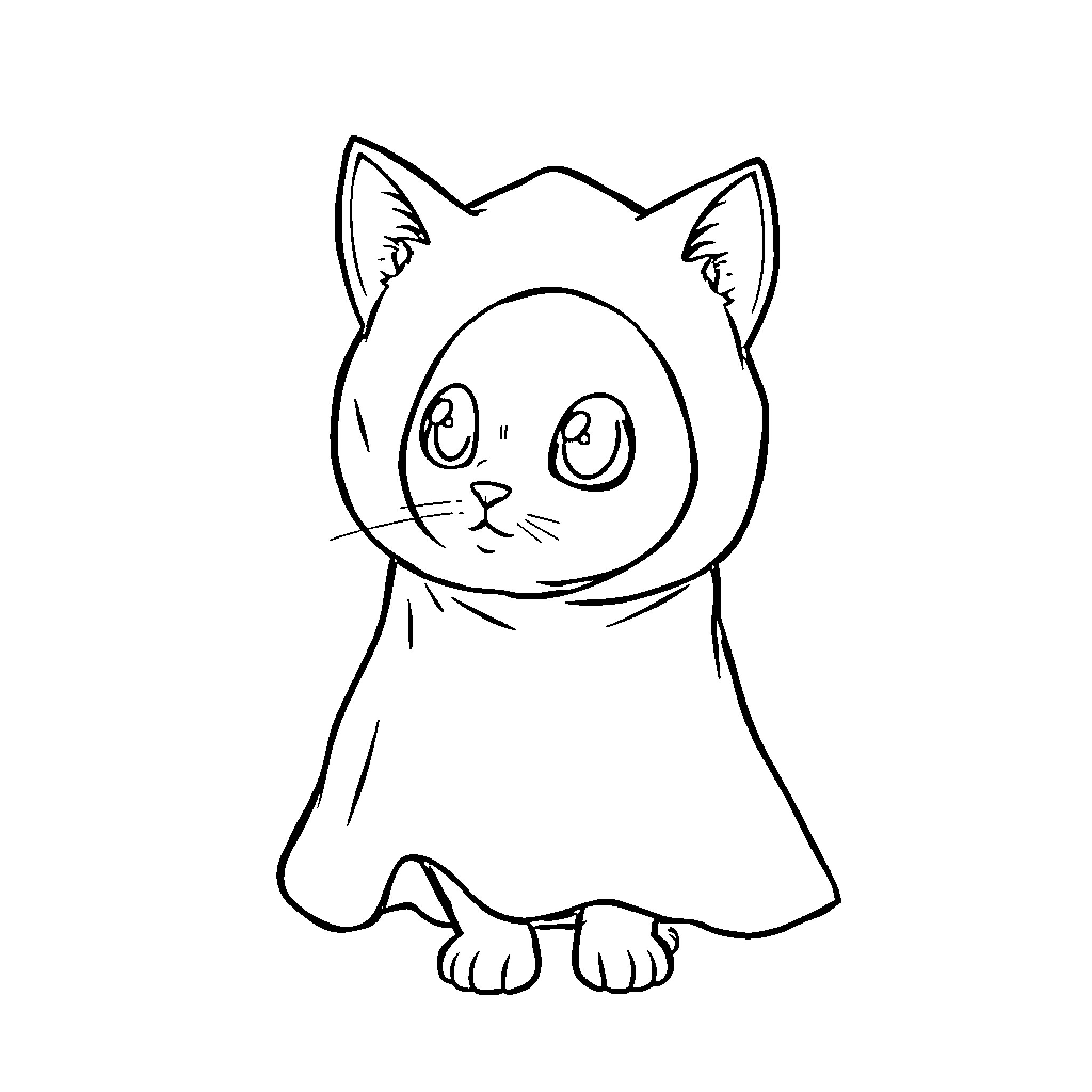 Cat in a cozy blanket Coloring Page (free black-and-white line drawing printable PDF for all, from beginners to advanced learners, including children, teens, adults, and seniors)