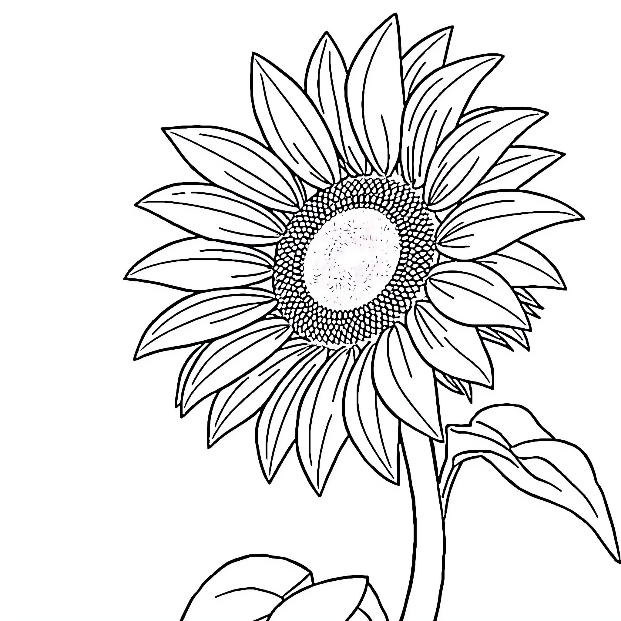 Sunflower blooming with delicate petals Coloring Page (free black-and-white line drawing printable PDF for all, from beginners to advanced learners, including children, teens, adults, and seniors)
