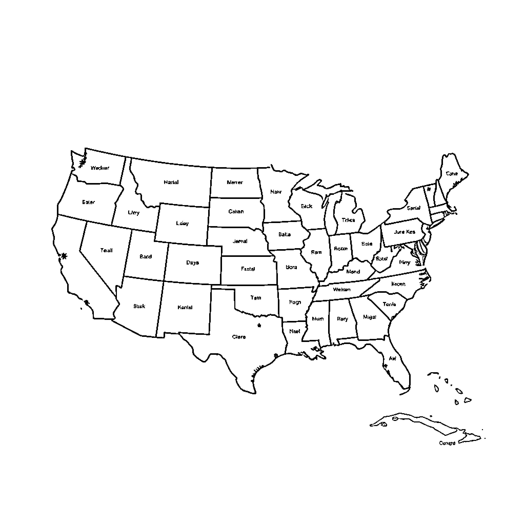 USA Outline Map with State Names Coloring Page (free black-and-white line drawing printable PDF for all, from beginners to advanced learners, including children, teens, adults, and seniors)