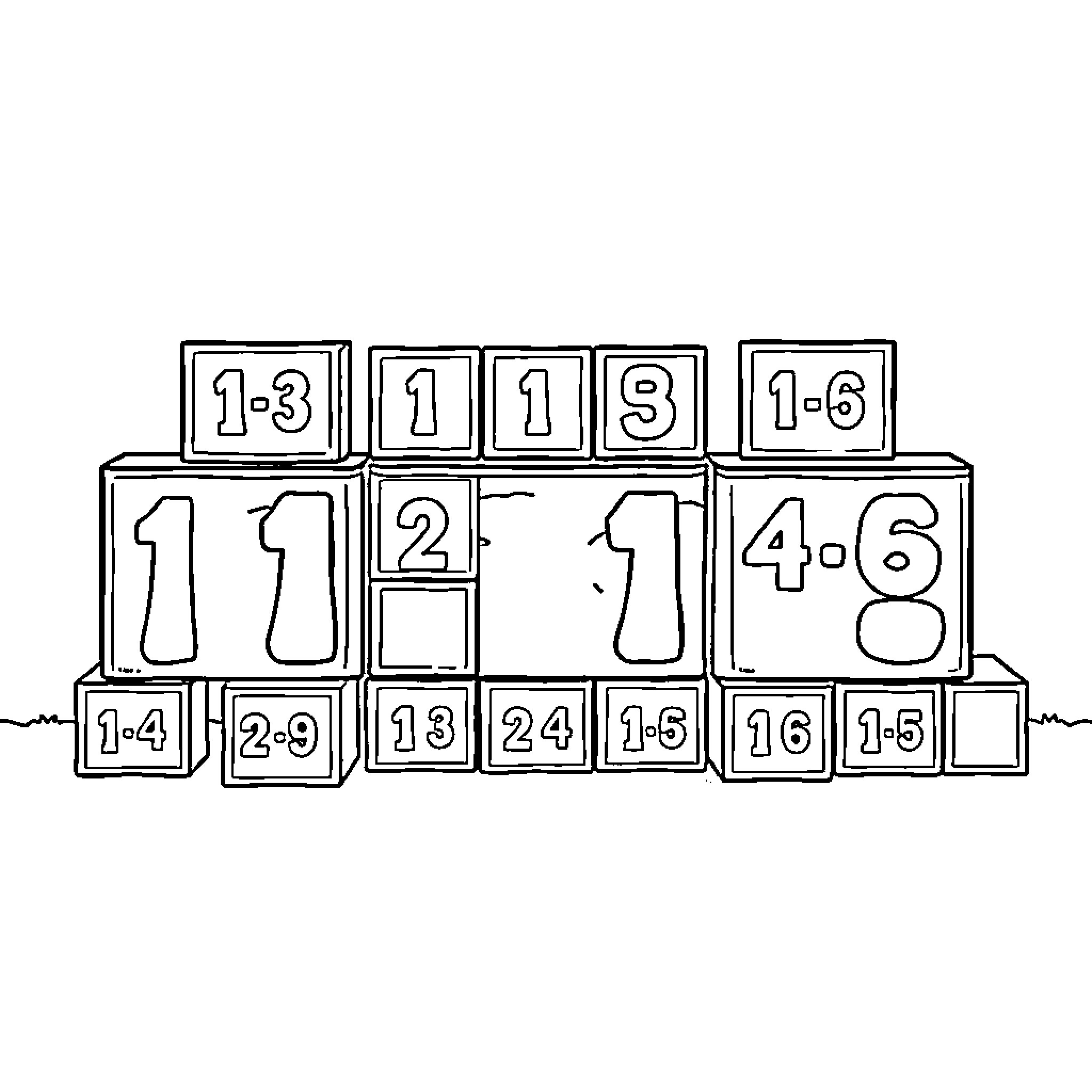 Minecraft Blocks with Numbers and Shapes Coloring Page (free black-and-white line drawing printable PDF for all, from beginners to advanced learners, including children, teens, adults, and seniors)