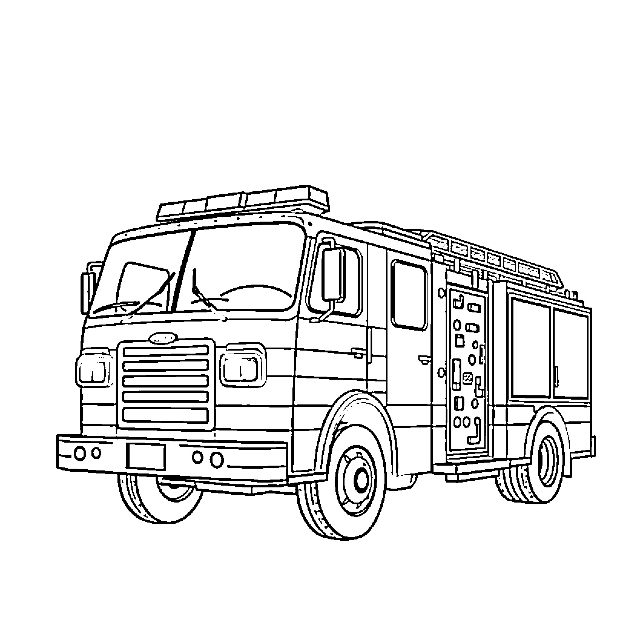 Fire Truck Rushing to Respond to Emergency Coloring Page (free black-and-white line drawing printable PDF for all, from beginners to advanced learners, including children, teens, adults, and seniors)