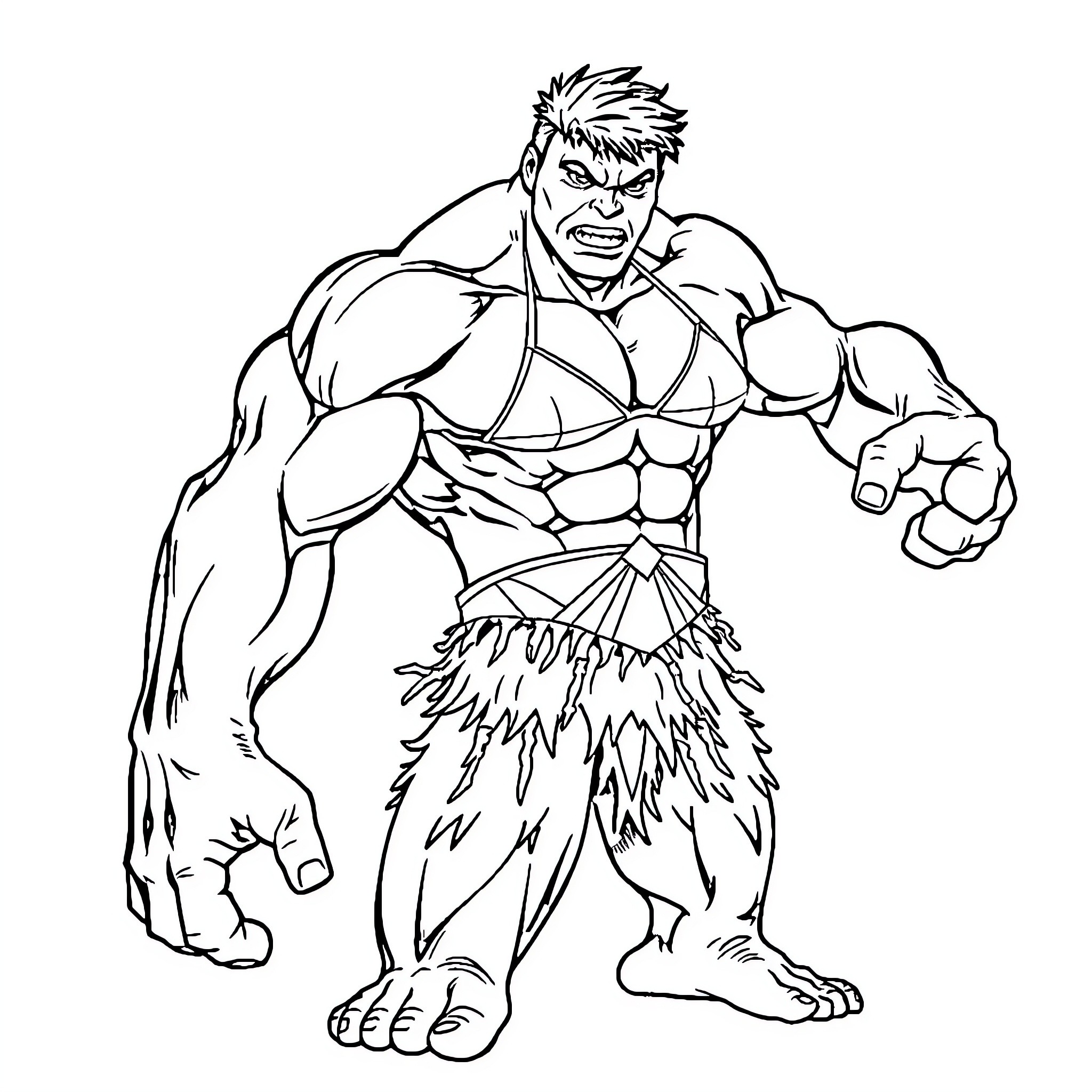 Hulk ready to smash with fierce expression Coloring Page (free black-and-white line drawing printable PDF for all, from beginners to advanced learners, including children, teens, adults, and seniors)