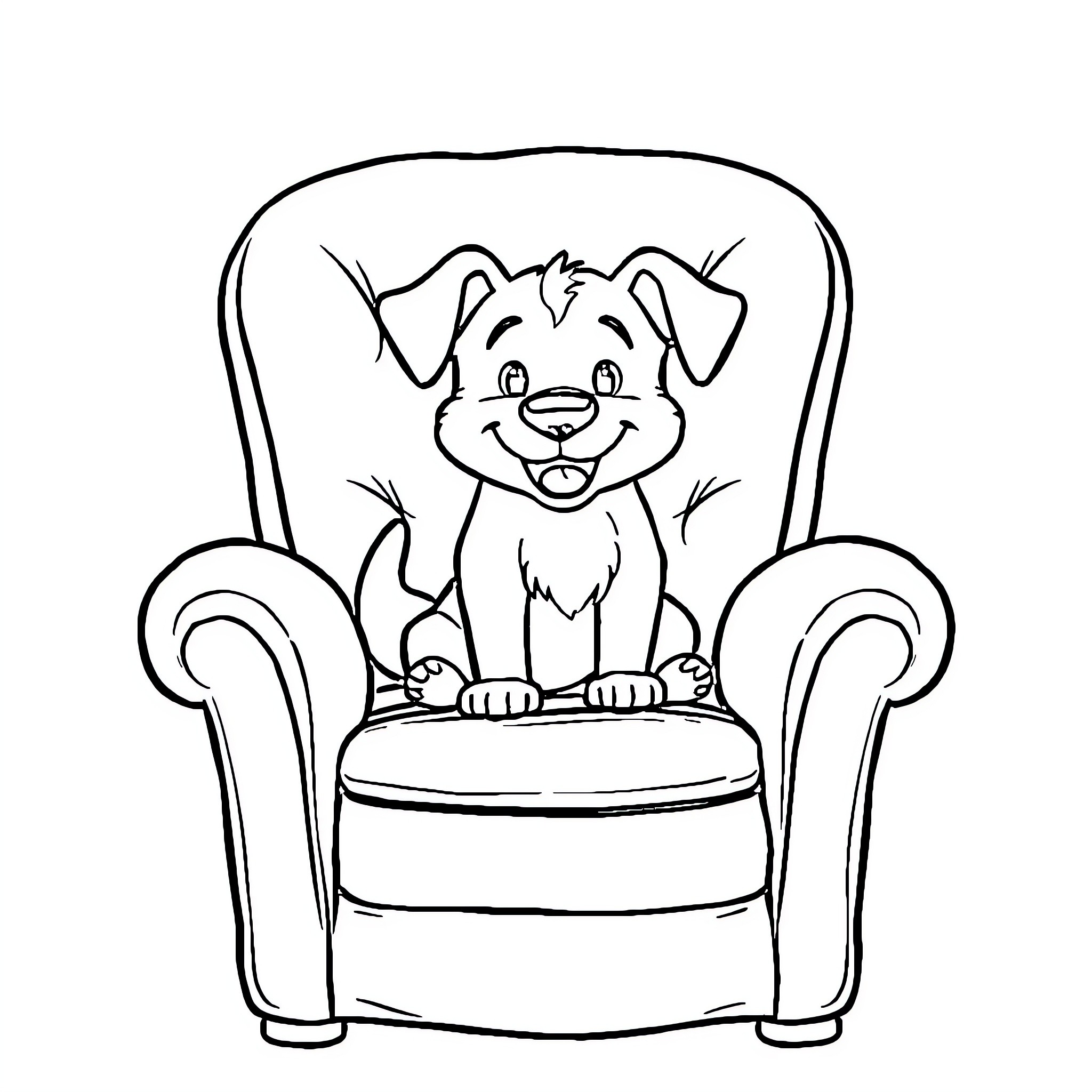 Bluey puppy relaxing in a comfy chair Coloring Page (free black-and-white line drawing printable PDF for all, from beginners to advanced learners, including children, teens, adults, and seniors)