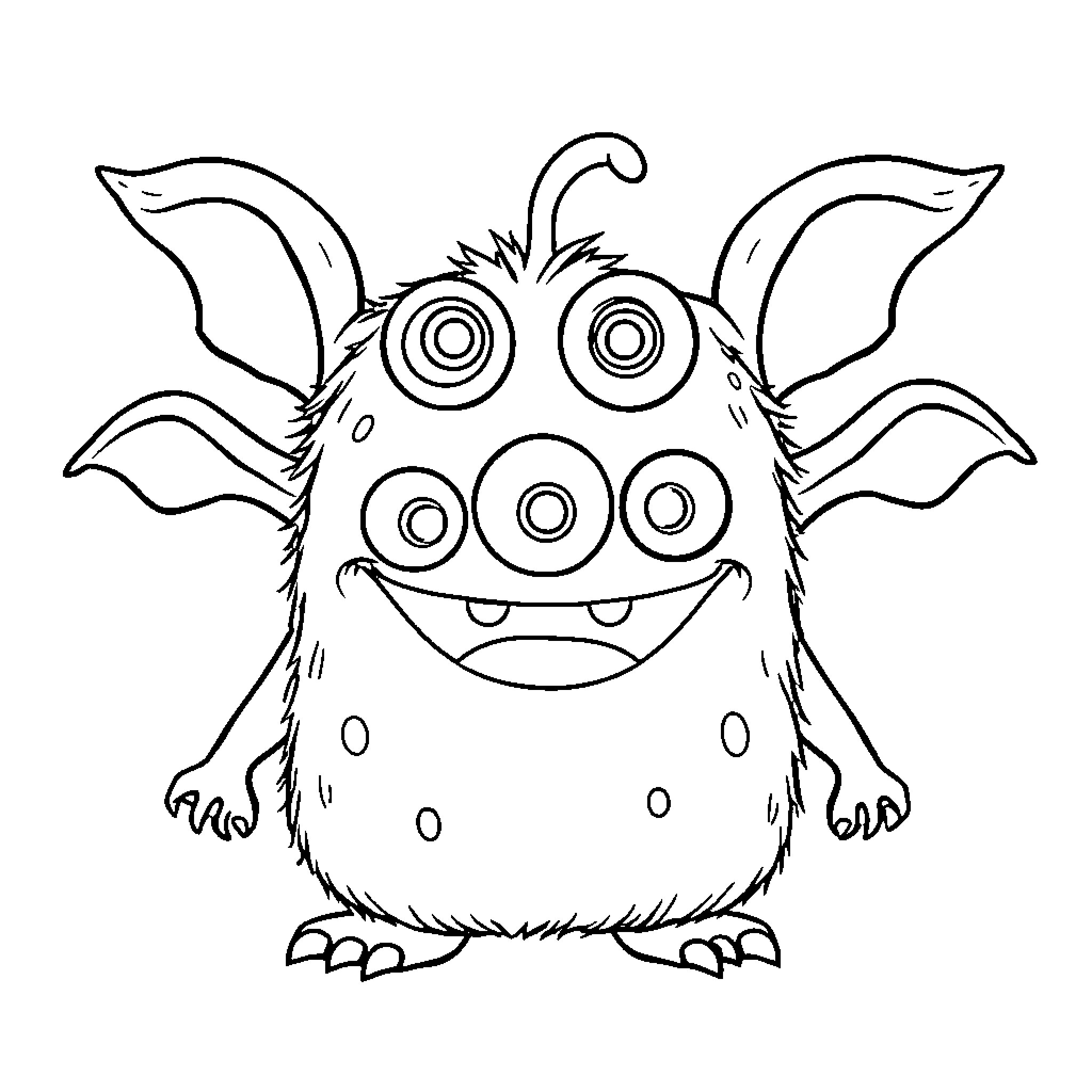 Monster with Silly Expression and Unique Features Coloring Page (free black-and-white line drawing printable PDF for all, from beginners to advanced learners, including children, teens, adults, and seniors)