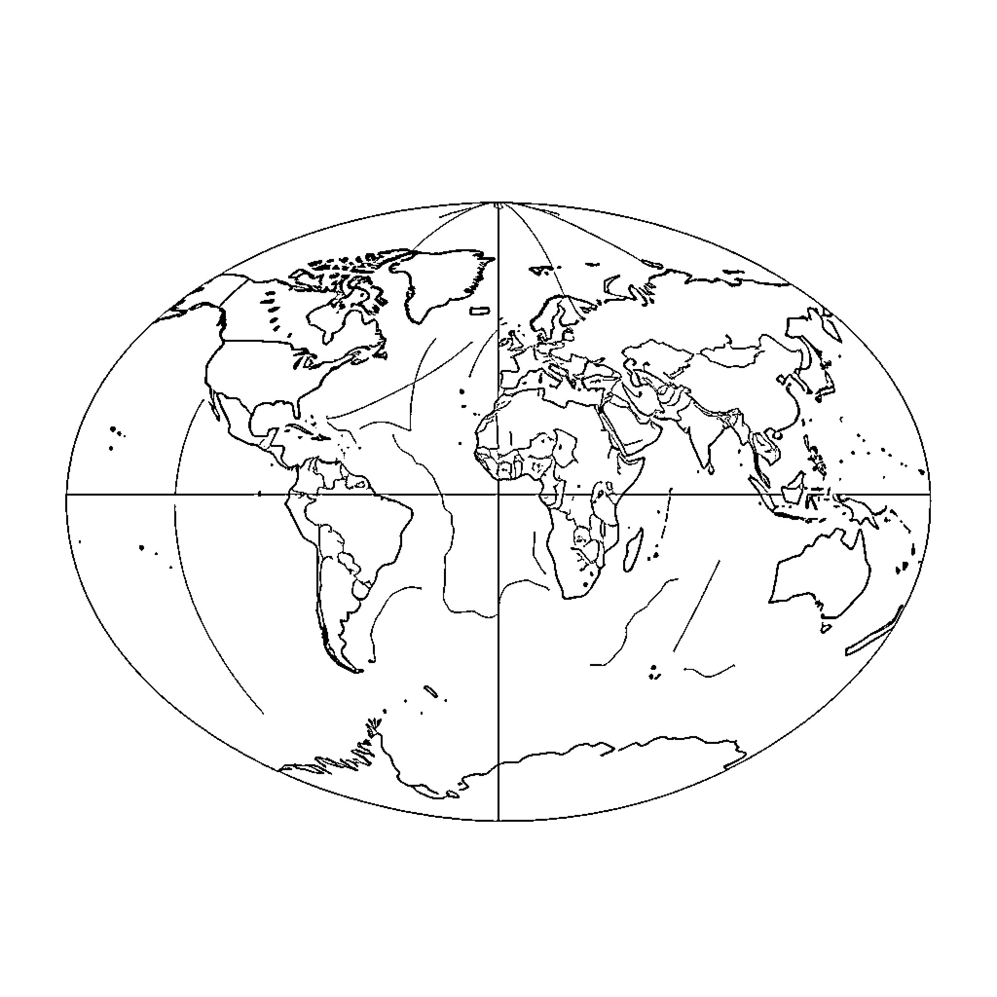 Plate Tectonics: World Map with Continents Coloring Page (free black-and-white line drawing printable PDF for all, from beginners to advanced learners, including children, teens, adults, and seniors)