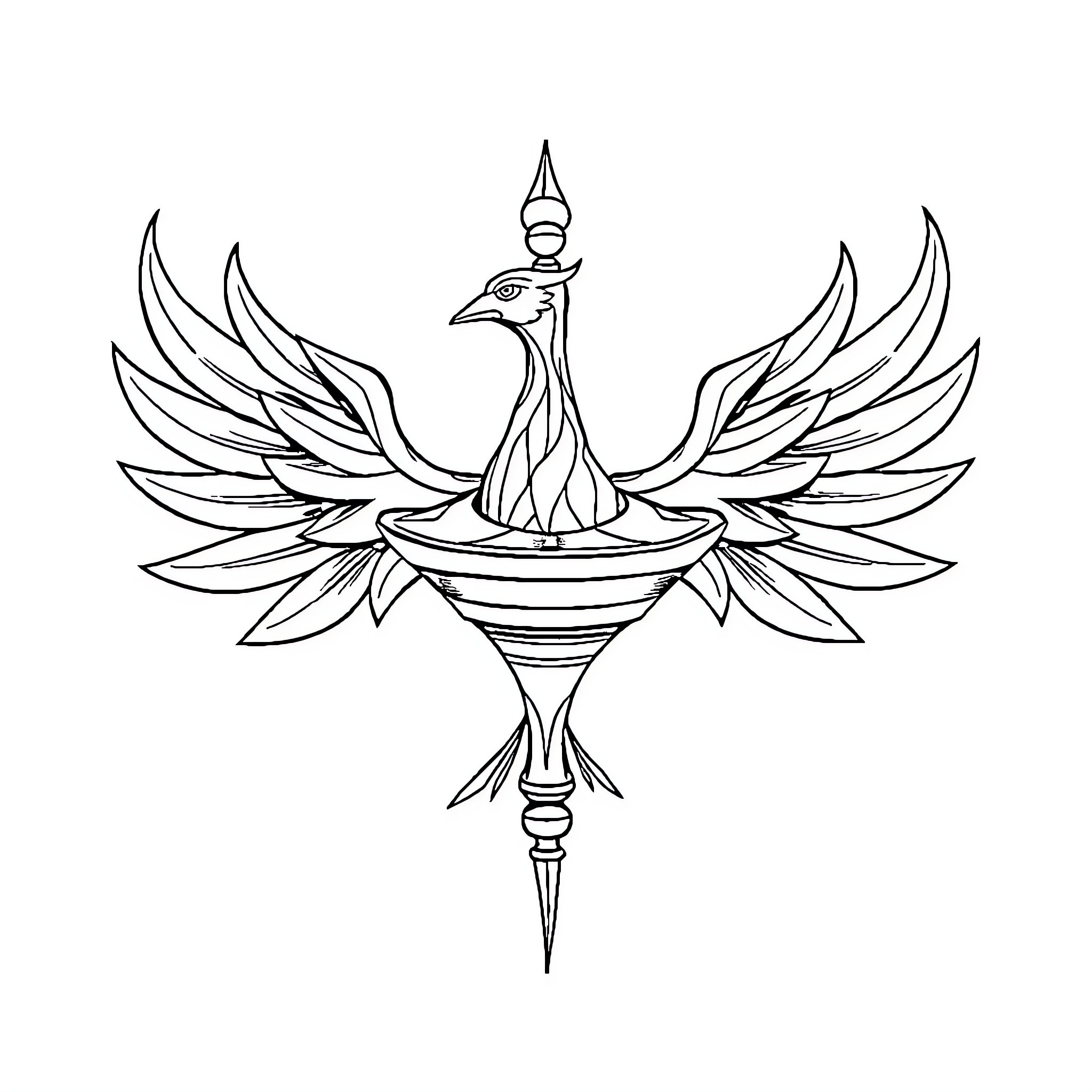 Phoenix Rising with Majestic Wings Coloring Page (free black-and-white line drawing printable PDF for all, from beginners to advanced learners, including children, teens, adults, and seniors)