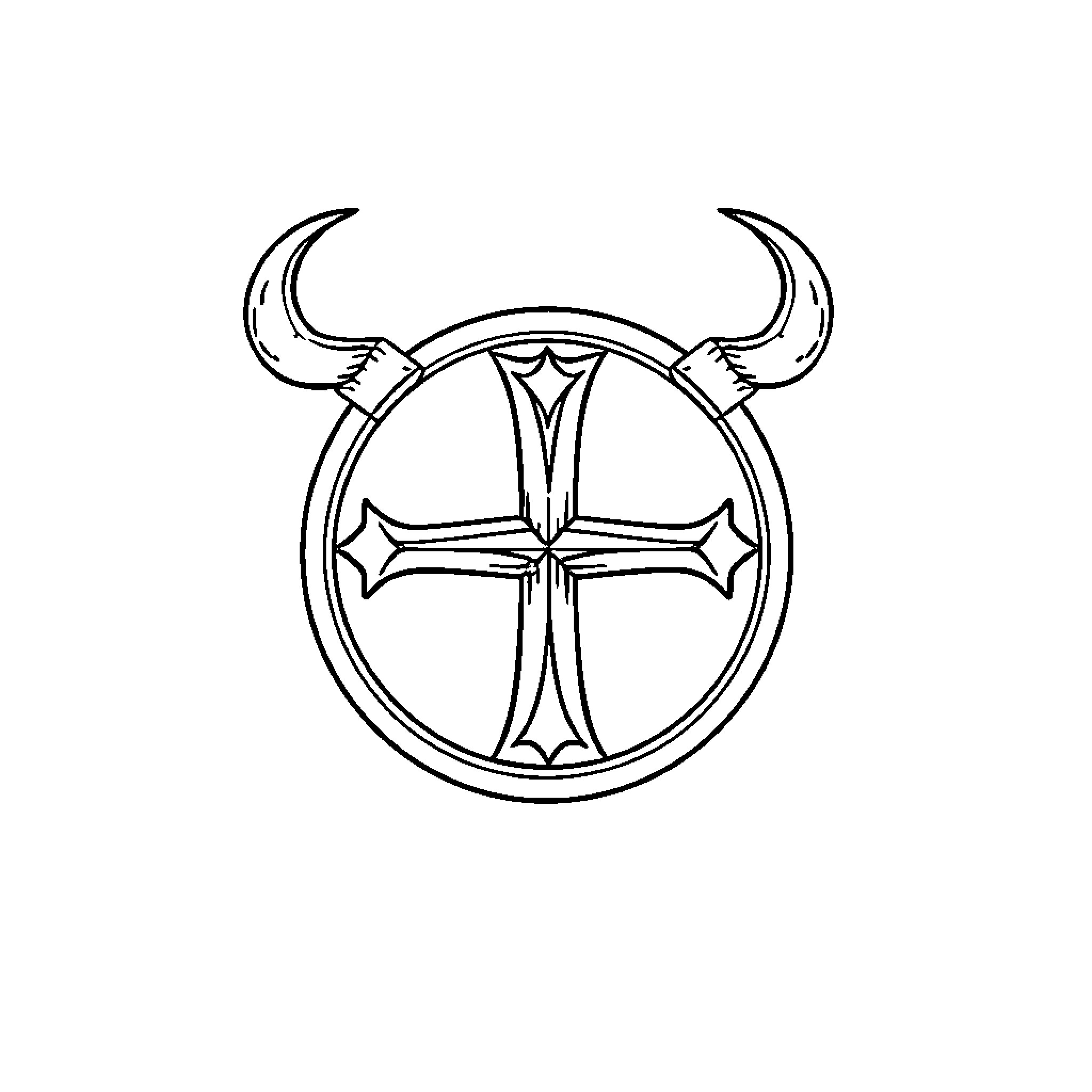 Mercury's Cross with Horns Symbol Coloring Page (free black-and-white line drawing printable PDF for all, from beginners to advanced learners, including children, teens, adults, and seniors)
