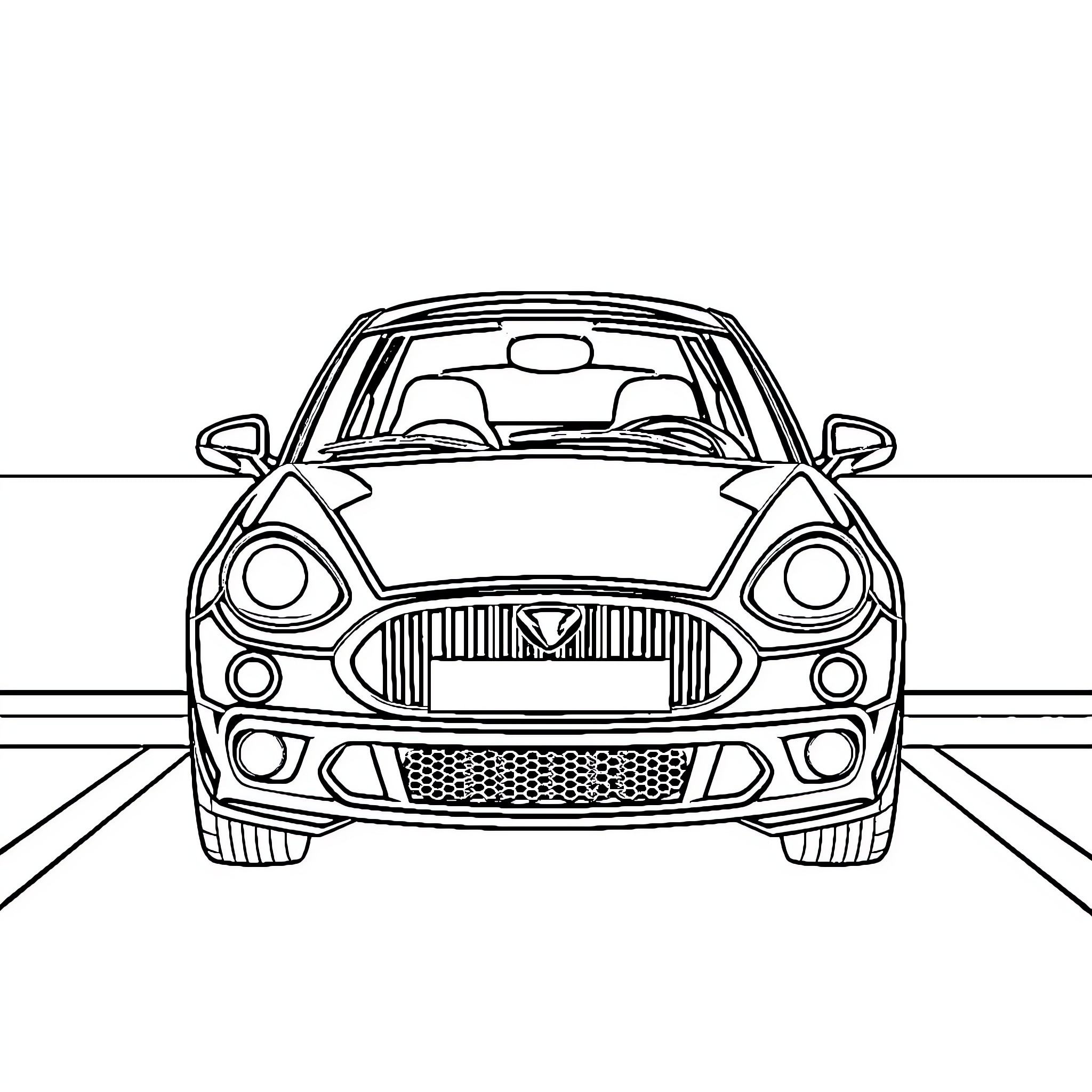 Car on the road with headlights on Coloring Page (free black-and-white line drawing printable PDF for all, from beginners to advanced learners, including children, teens, adults, and seniors)
