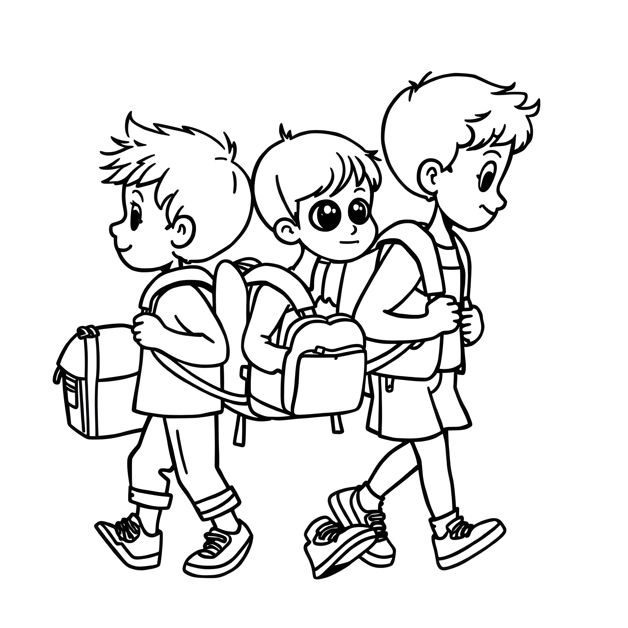Mini Ons Go To School Together Coloring Page (free black-and-white line drawing printable PDF for all, from beginners to advanced learners, including children, teens, adults, and seniors)