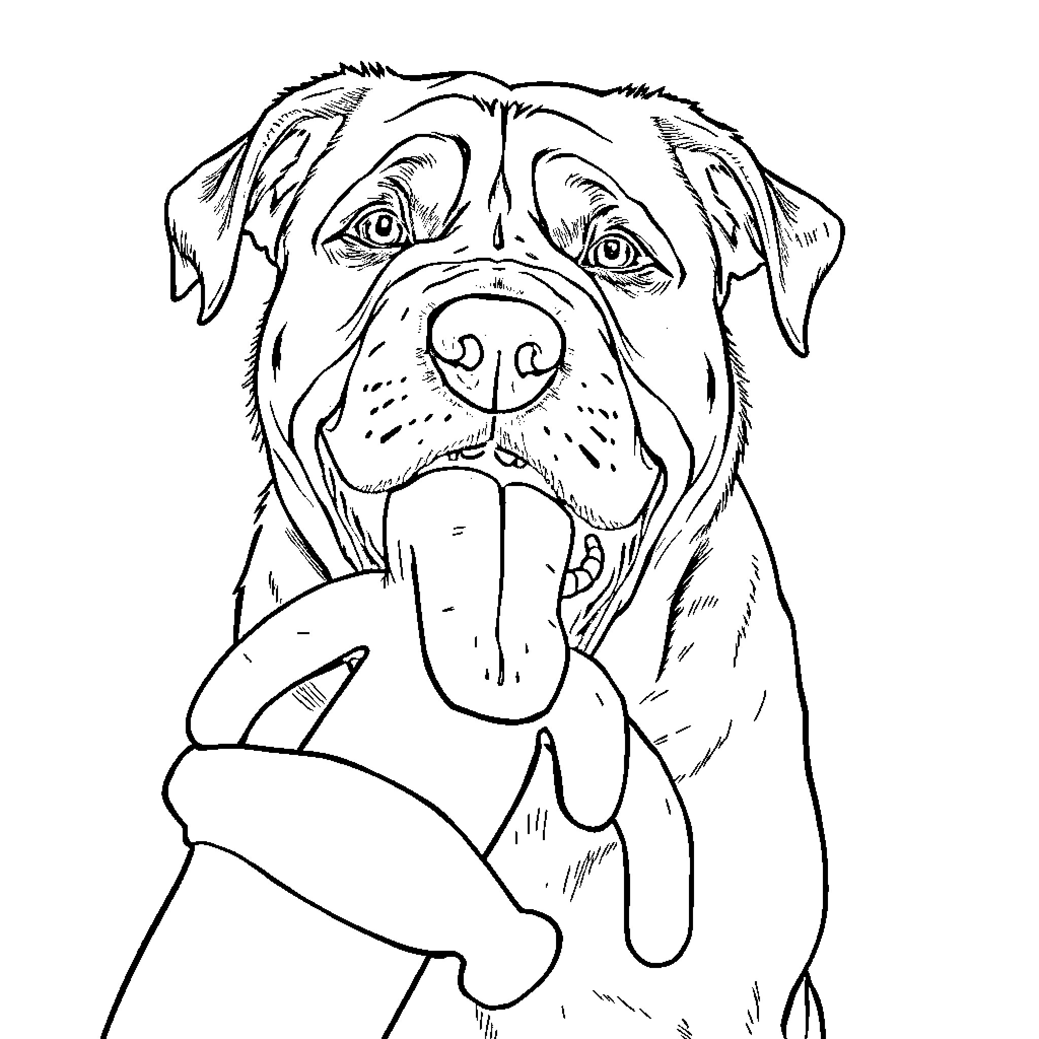 Dog Sticking Out Tongue in Playful Expression Coloring Page (free black-and-white line drawing printable PDF for all, from beginners to advanced learners, including children, teens, adults, and seniors)