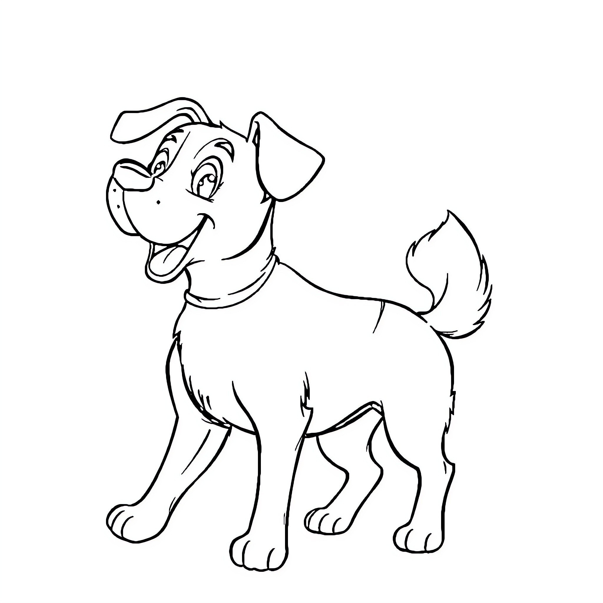 Dog Happily Wagging Tail Coloring Page (free black-and-white line drawing printable PDF for all, from beginners to advanced learners, including children, teens, adults, and seniors)