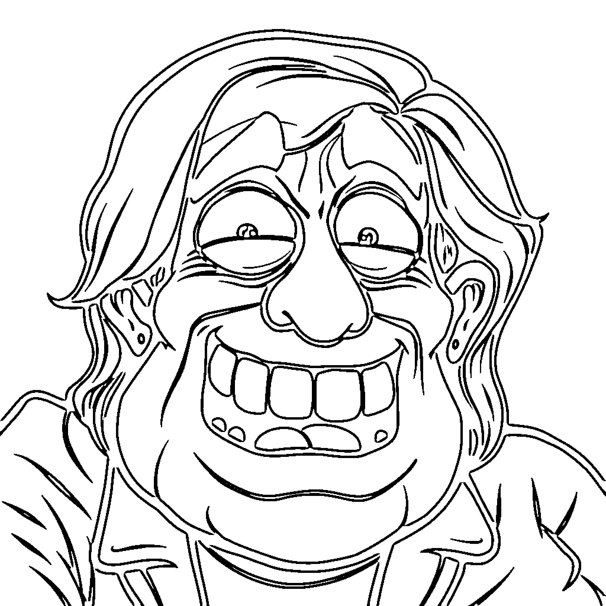 Meme of a Goofy Cartoon Character with Exaggerated Features Coloring Page (free black-and-white line drawing printable PDF for all, from beginners to advanced learners, including children, teens, adults, and seniors)