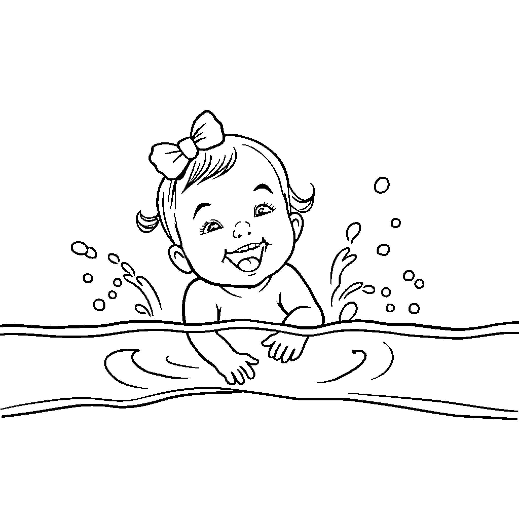 Baby Gil Enjoying a Playful Swim Coloring Page (free black-and-white line drawing printable PDF for all, from beginners to advanced learners, including children, teens, adults, and seniors)