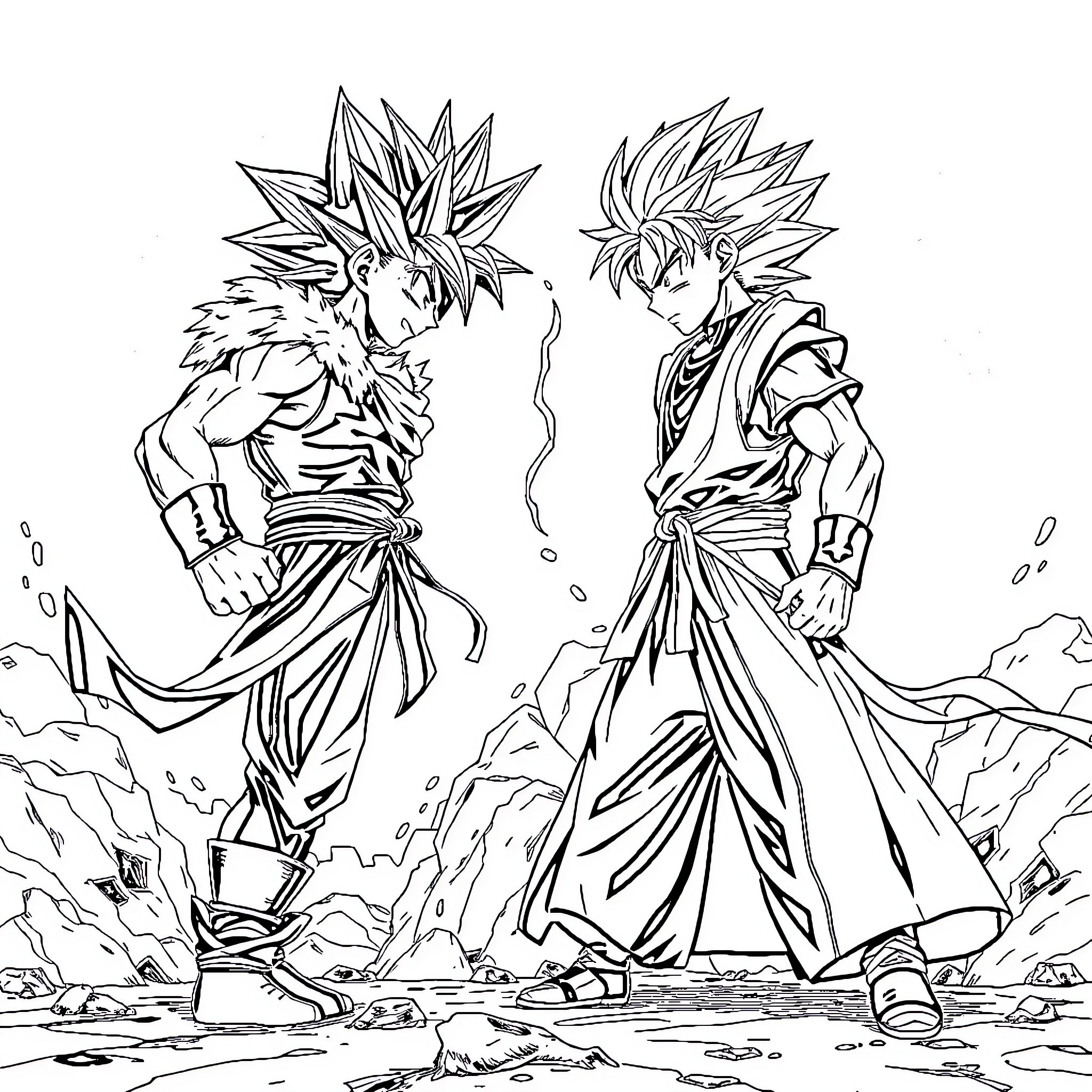 Killua's Intense Battle Stance Coloring Page (free black-and-white line drawing printable PDF for all, from beginners to advanced learners, including children, teens, adults, and seniors)