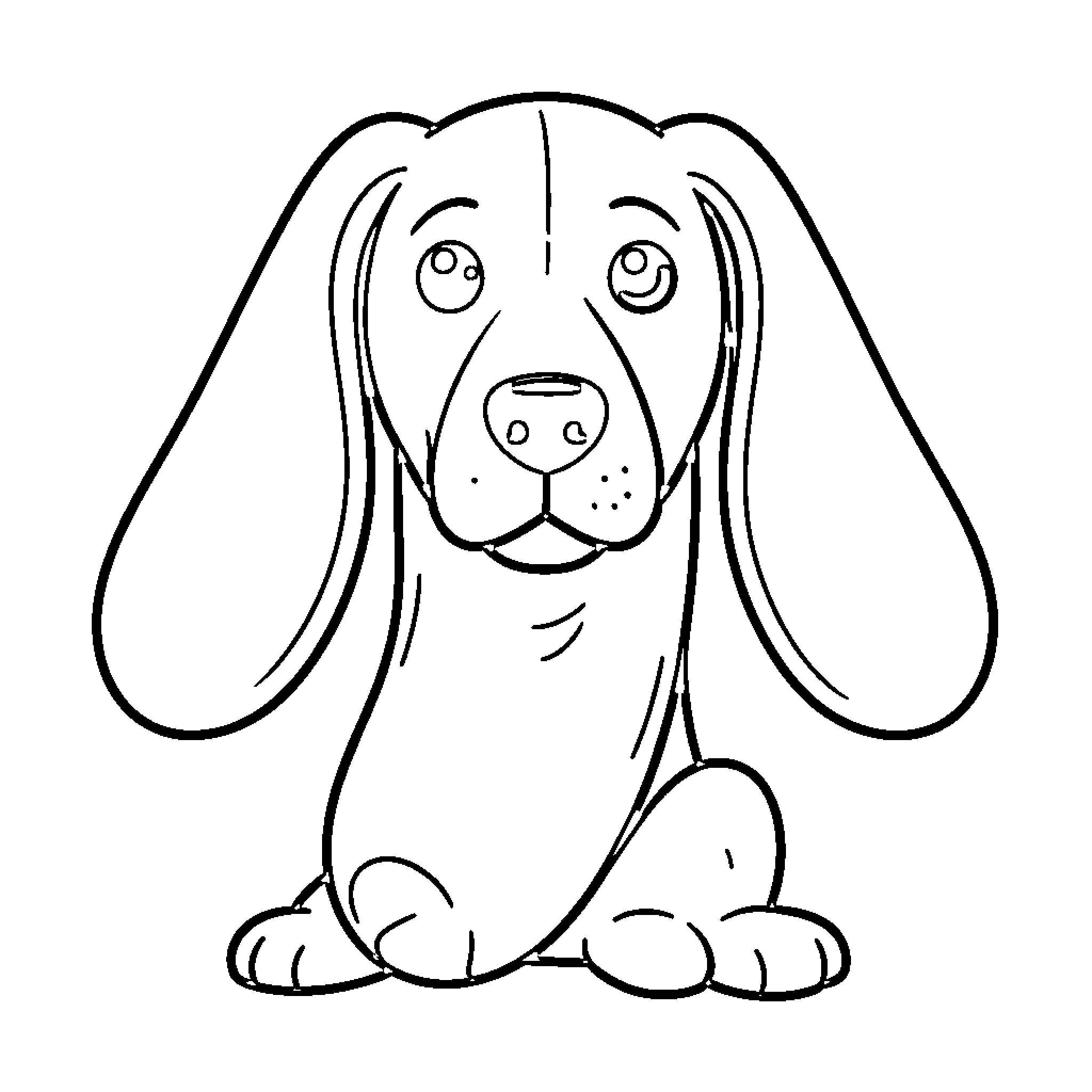 Perro sitting with curious expression Coloring Page (free black-and-white line drawing printable PDF for all, from beginners to advanced learners, including children, teens, adults, and seniors)