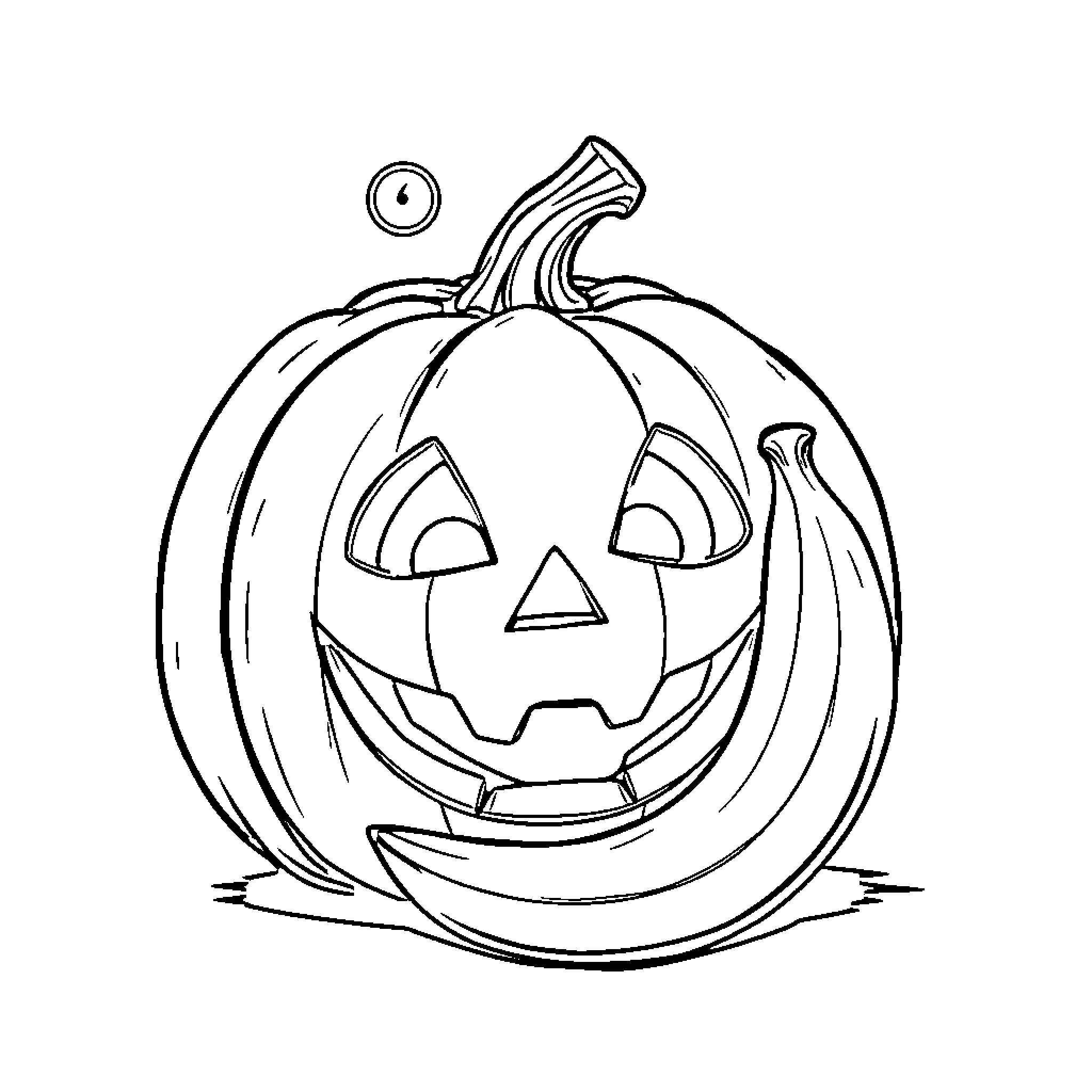 Pumpkin Jack-o'-lantern with Smiling Face Coloring Page (free black-and-white line drawing printable PDF for all, from beginners to advanced learners, including children, teens, adults, and seniors)