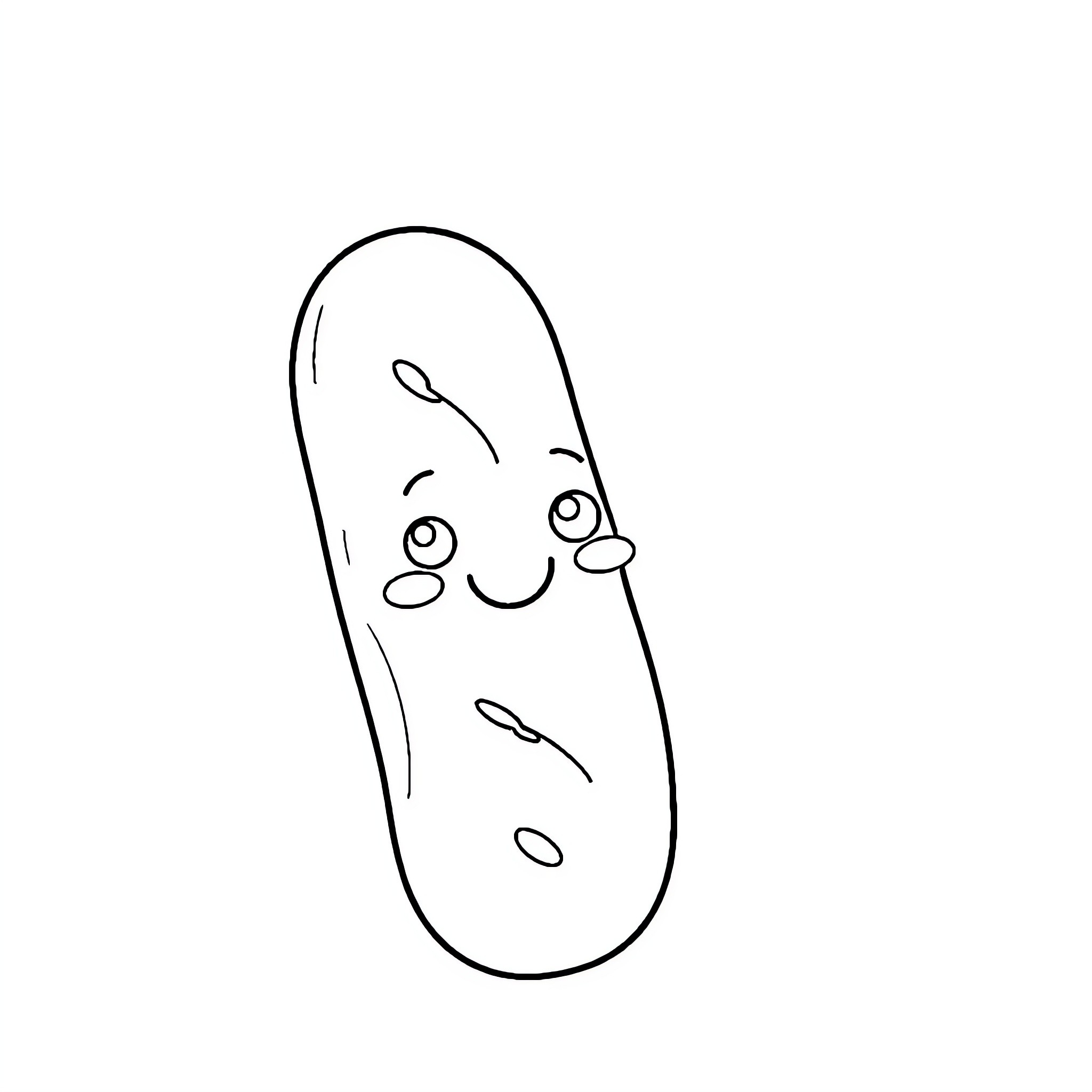 Baguette character with whimsical expression Coloring Page (free black-and-white line drawing printable PDF for all, from beginners to advanced learners, including children, teens, adults, and seniors)