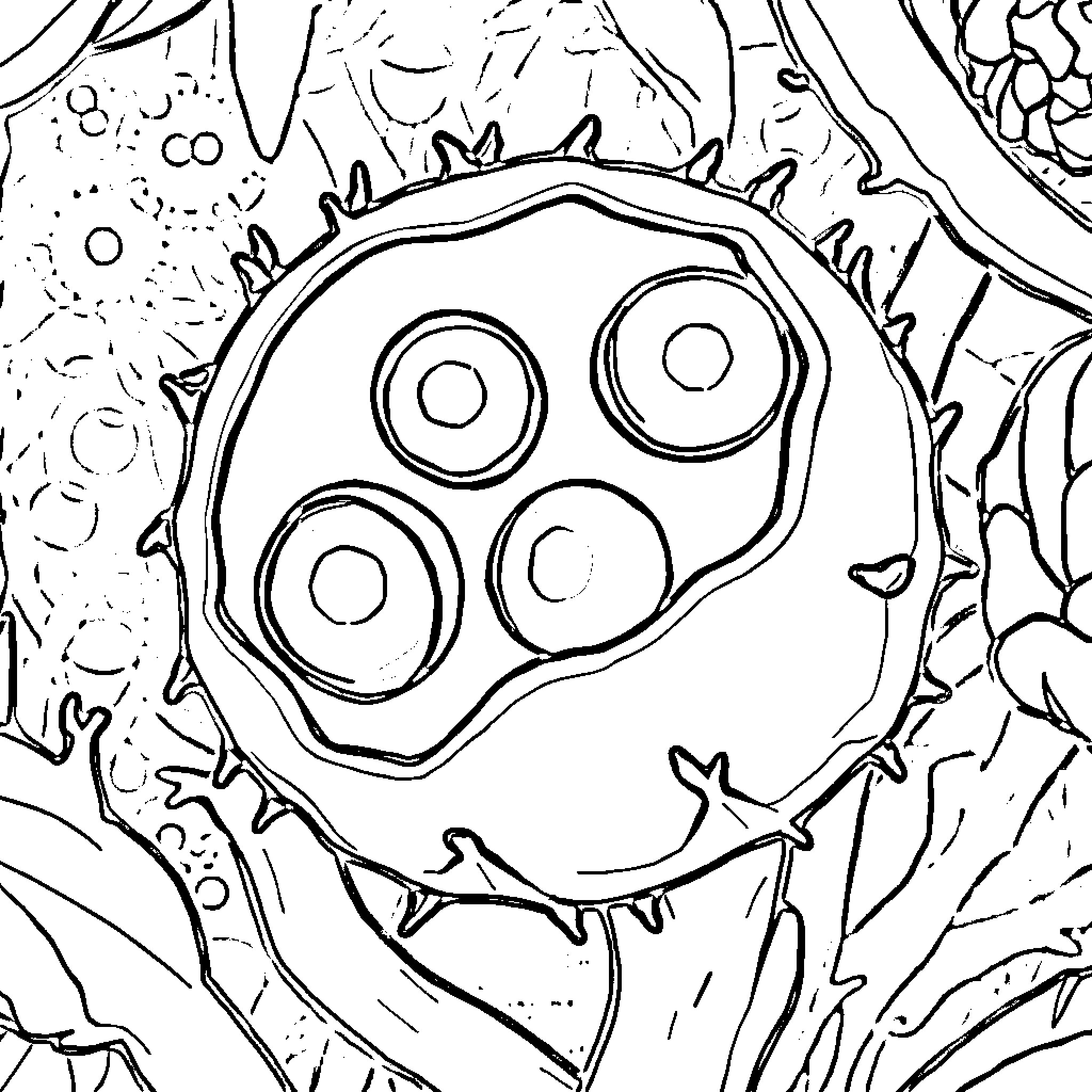 Plant Cell with Intricate Structures Coloring Page (free black-and-white line drawing printable PDF for all, from beginners to advanced learners, including children, teens, adults, and seniors)