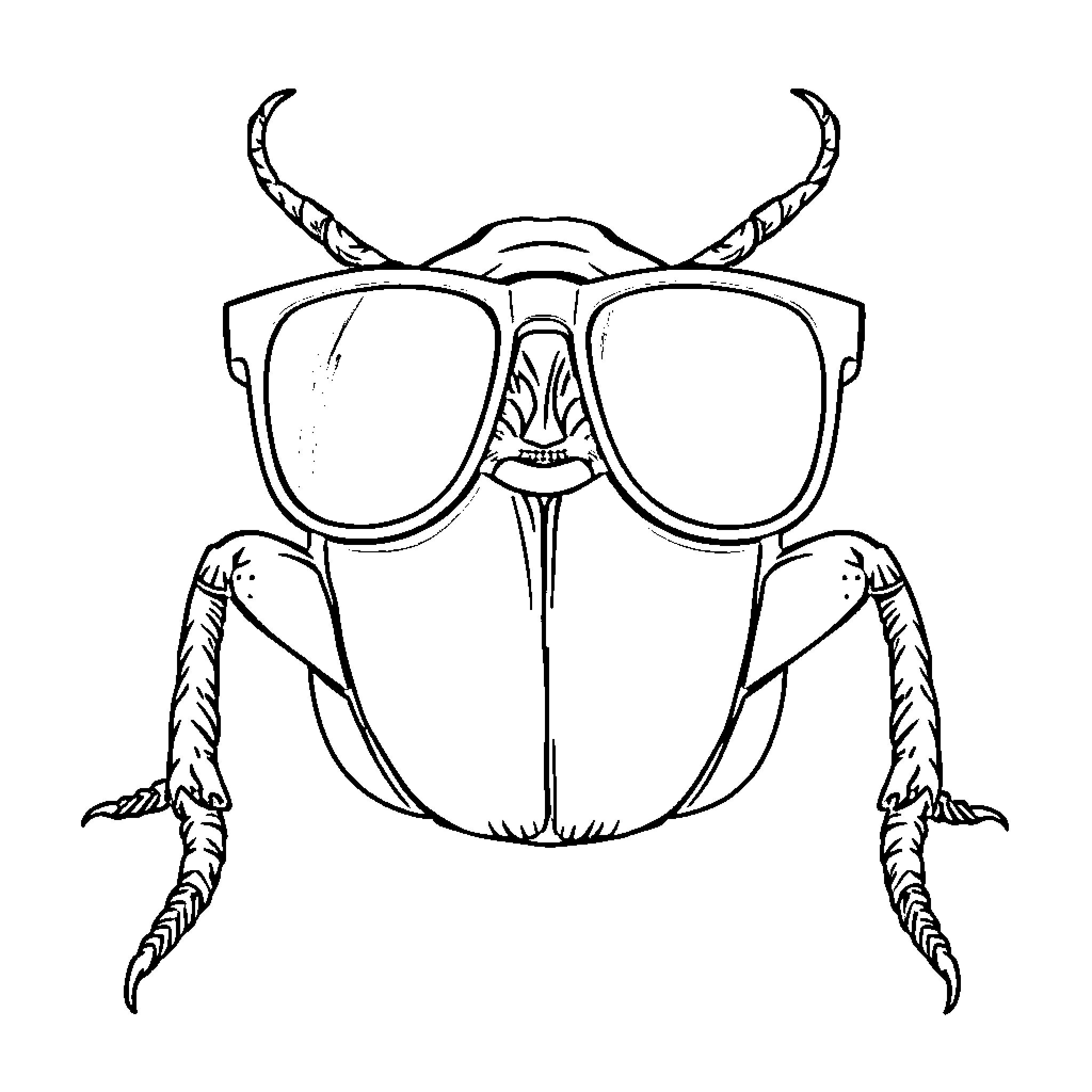Beetle wearing quirky sunglasses Coloring Page (free black-and-white line drawing printable PDF for all, from beginners to advanced learners, including children, teens, adults, and seniors)