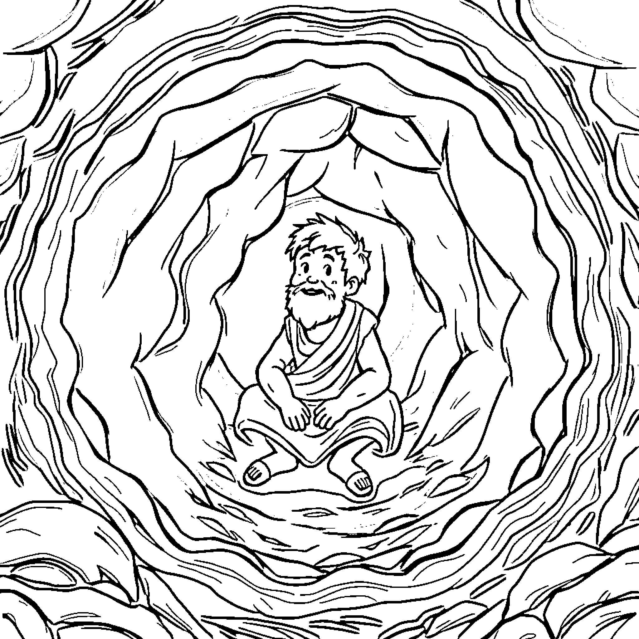 Jonah in the Belly of the Whale Coloring Page (free black-and-white line drawing printable PDF for all, from beginners to advanced learners, including children, teens, adults, and seniors)