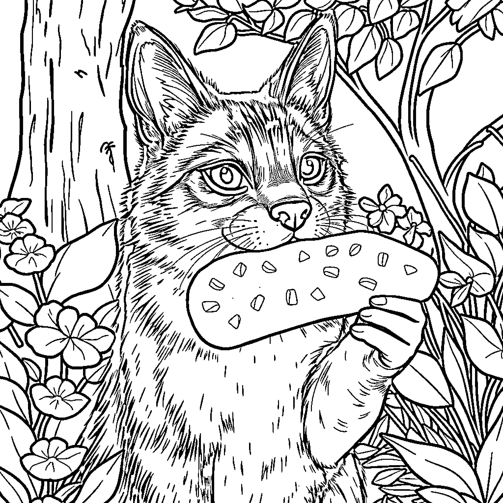 Dog Exploring the Floral Landscape Coloring Page (free black-and-white line drawing printable PDF for all, from beginners to advanced learners, including children, teens, adults, and seniors)