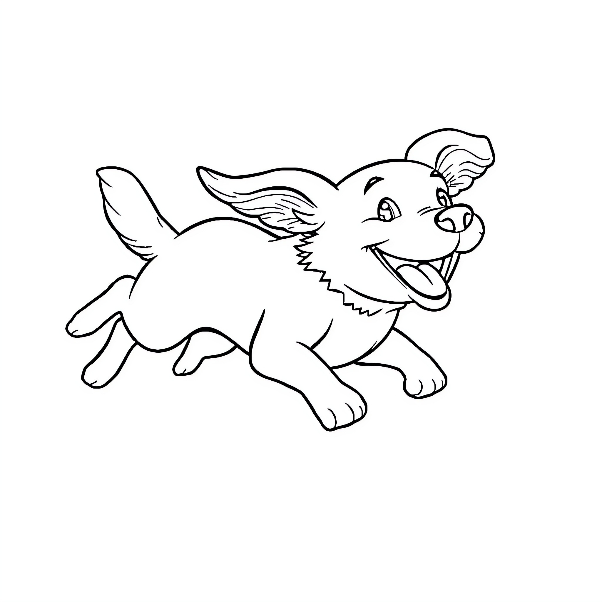 Dog running enthusiastically in the open Coloring Page (free black-and-white line drawing printable PDF for all, from beginners to advanced learners, including children, teens, adults, and seniors)