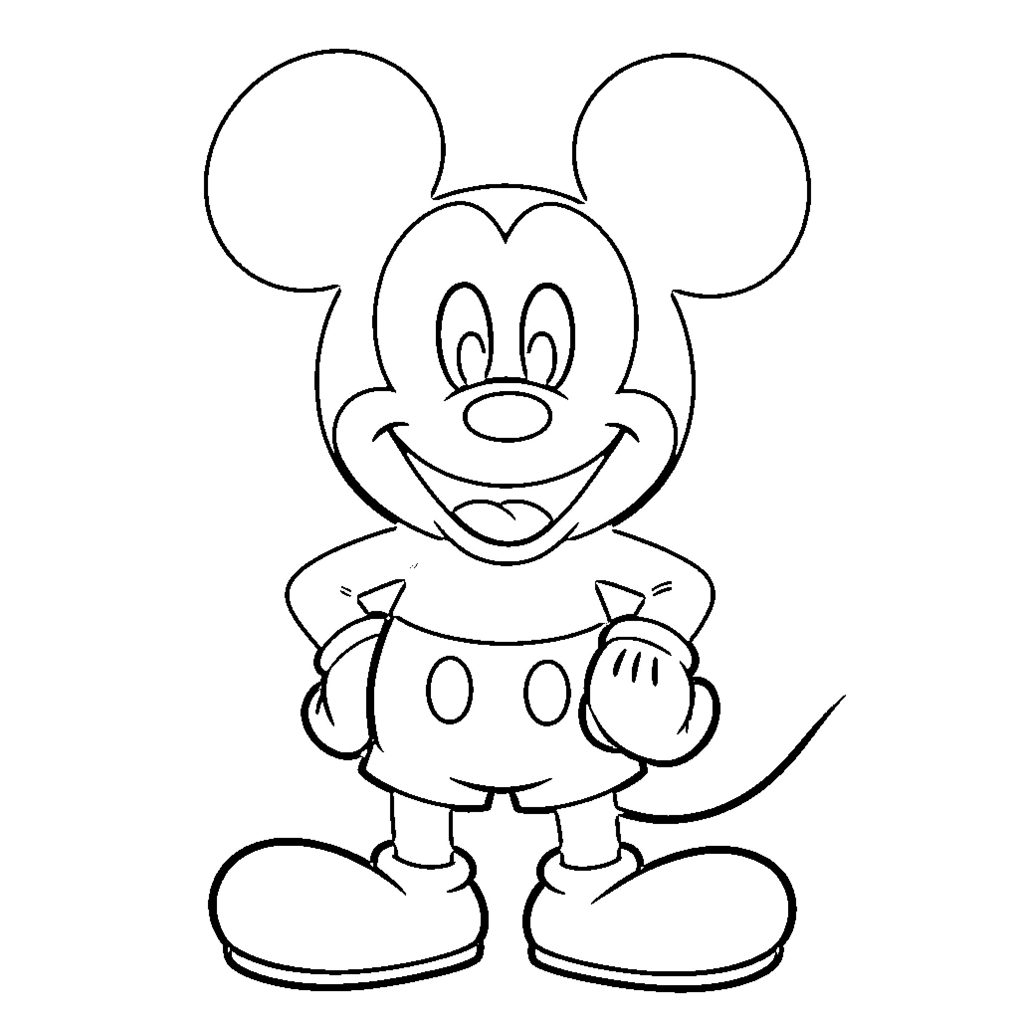 Mickey Mouse in a simple line drawing Coloring Page (free black-and-white line drawing printable PDF for all, from beginners to advanced learners, including children, teens, adults, and seniors)