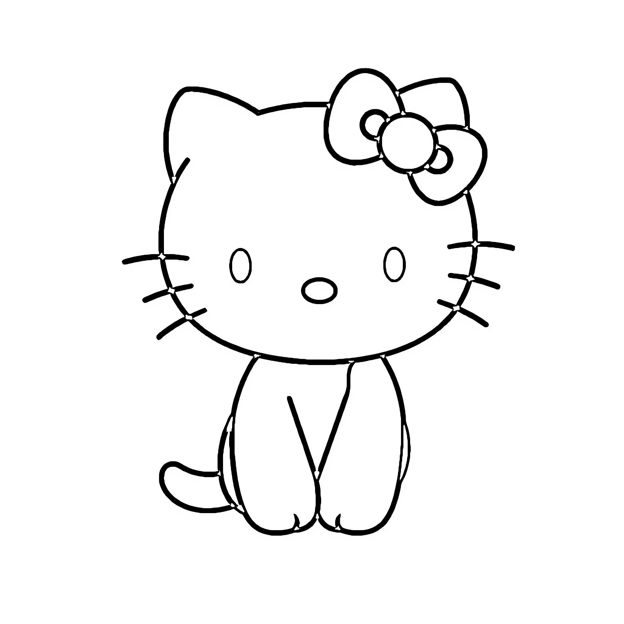 Hello Kitty sitting sweetly Coloring Page (free black-and-white line drawing printable PDF for all, from beginners to advanced learners, including children, teens, adults, and seniors)
