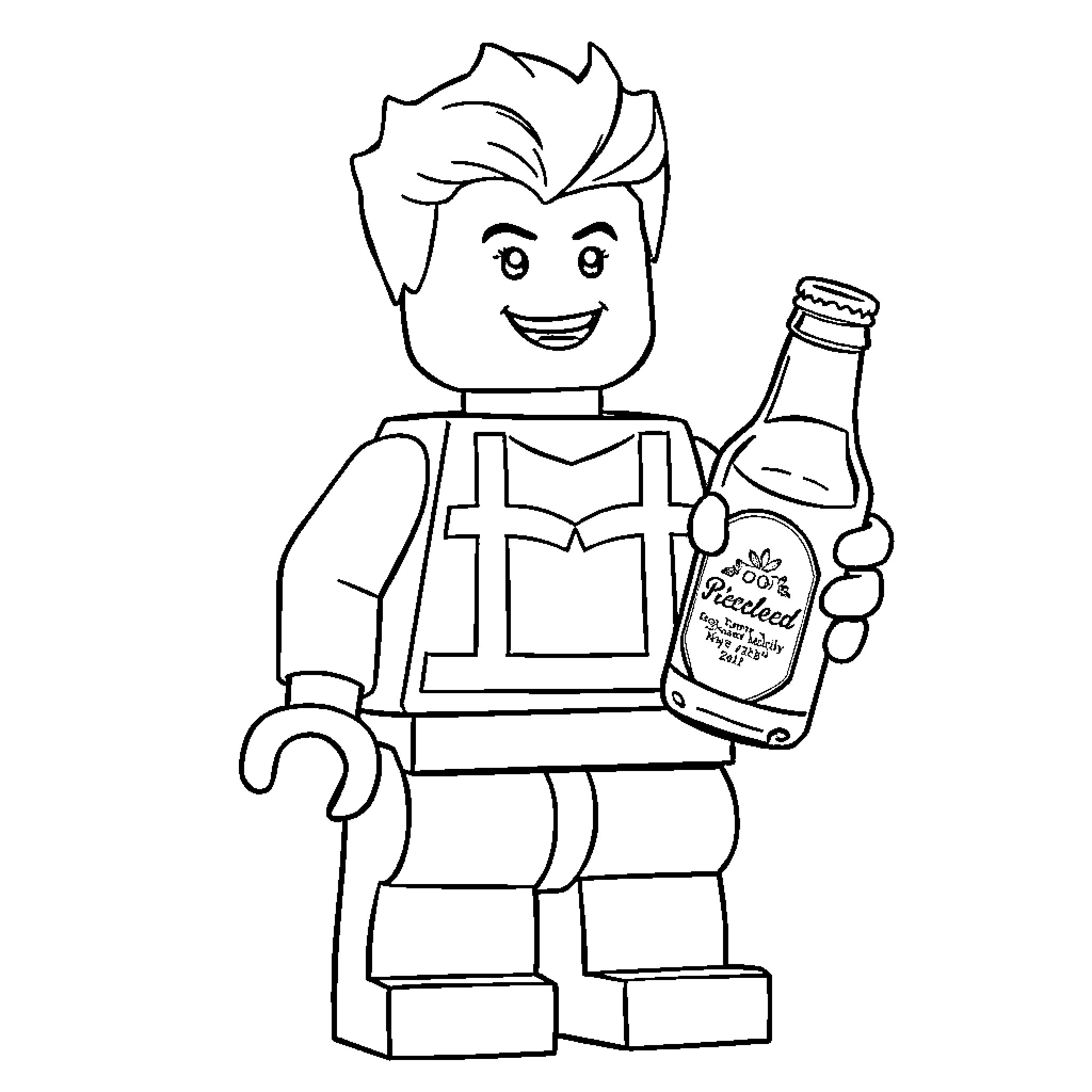 Lego Man having a cheerful day Coloring Page (free black-and-white line drawing printable PDF for all, from beginners to advanced learners, including children, teens, adults, and seniors)