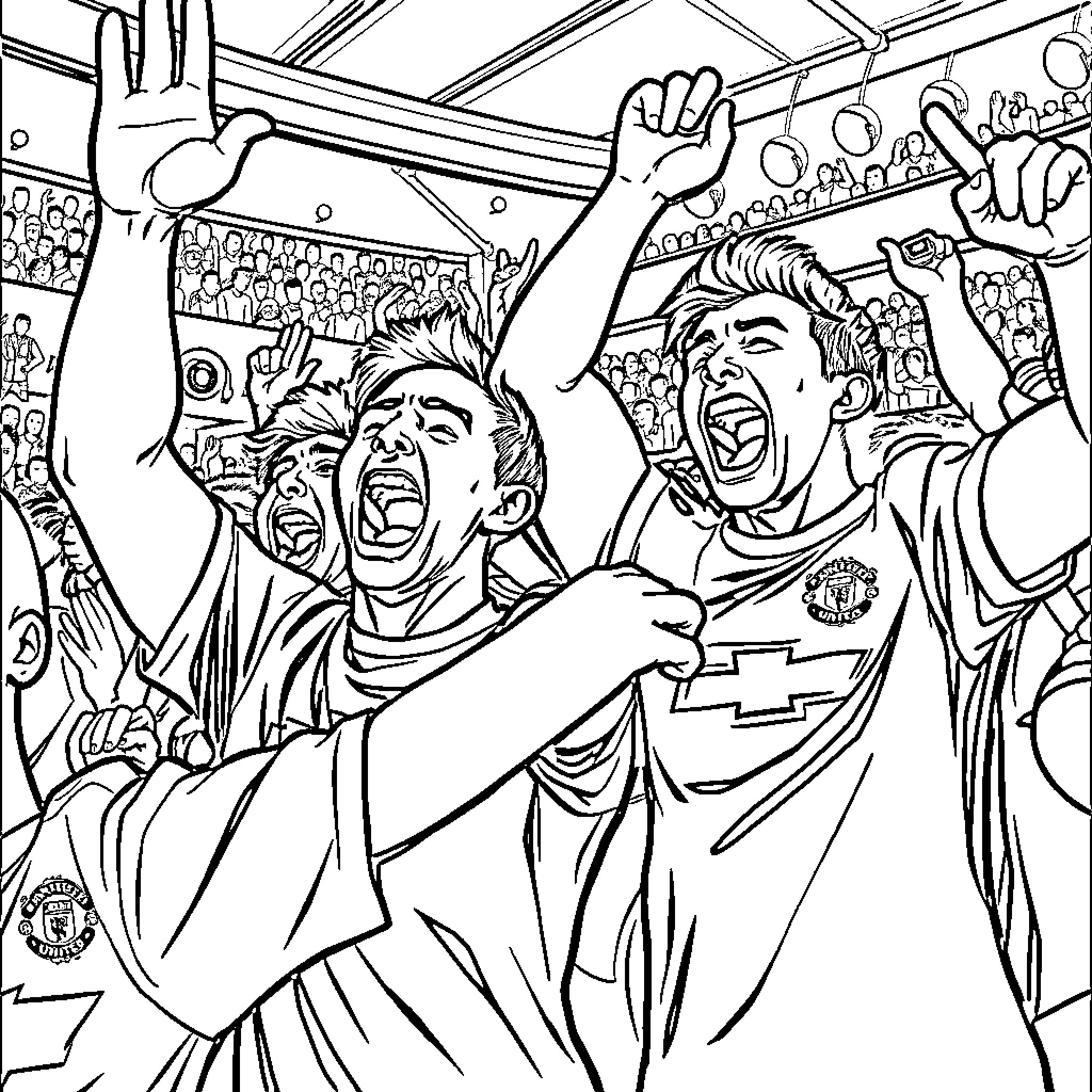 Fan enthusiasm during sports event Coloring Page (free black-and-white line drawing printable PDF for all, from beginners to advanced learners, including children, teens, adults, and seniors)