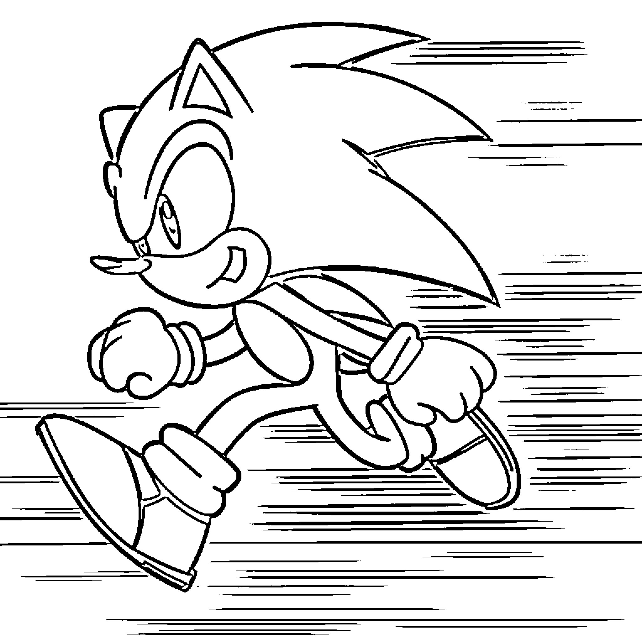 Sonic the Hedgehog running swiftly Coloring Page (free black-and-white line drawing printable PDF for all, from beginners to advanced learners, including children, teens, adults, and seniors)