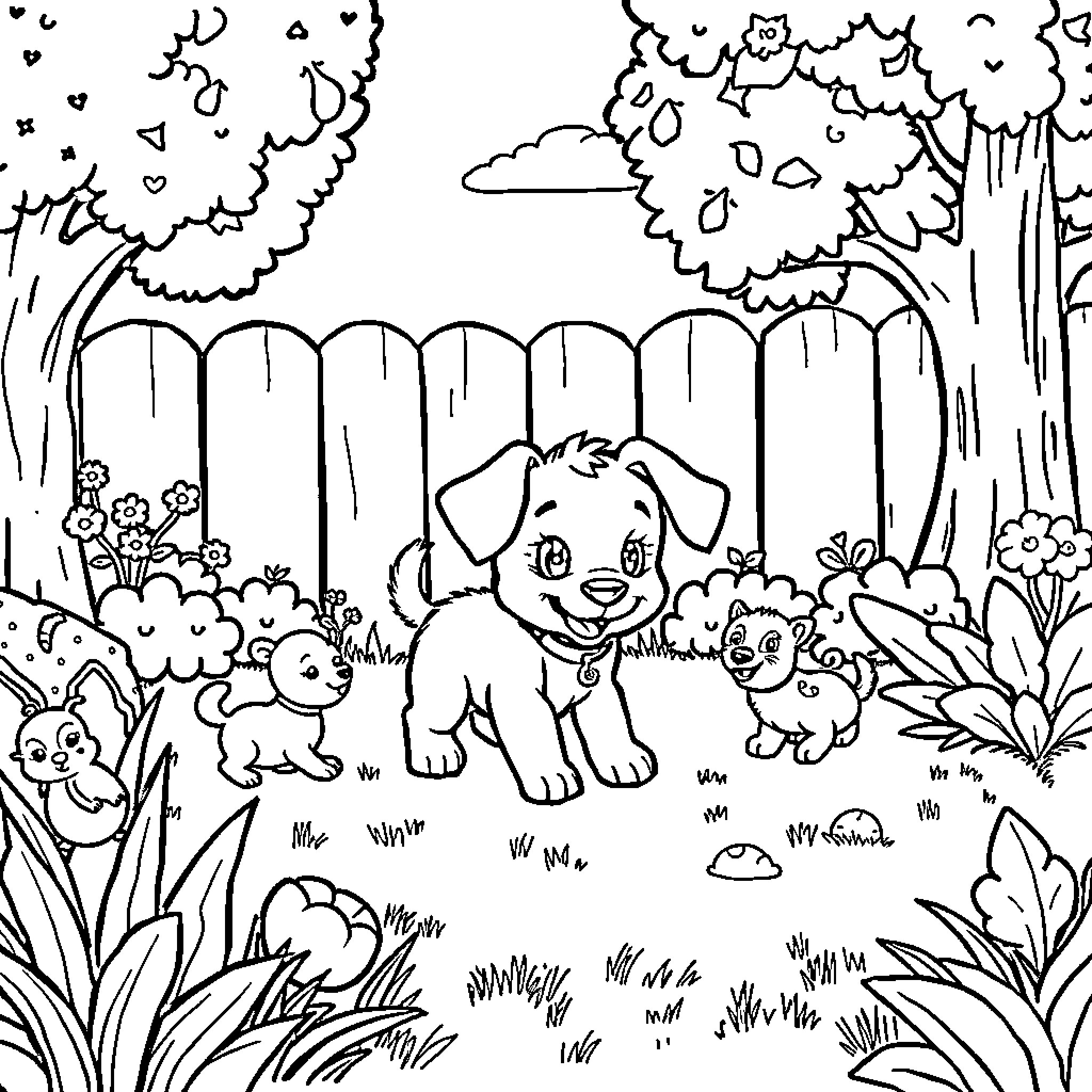 Bluey and Friends Enjoy the Outdoors Coloring Page (free black-and-white line drawing printable PDF for all, from beginners to advanced learners, including children, teens, adults, and seniors)