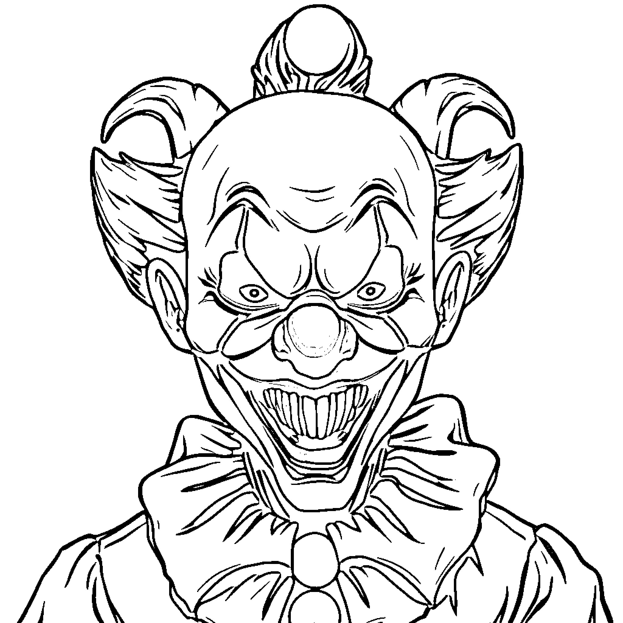 Clown with Exaggerated Facial Features and Expression Coloring Page (free black-and-white line drawing printable PDF for all, from beginners to advanced learners, including children, teens, adults, and seniors)