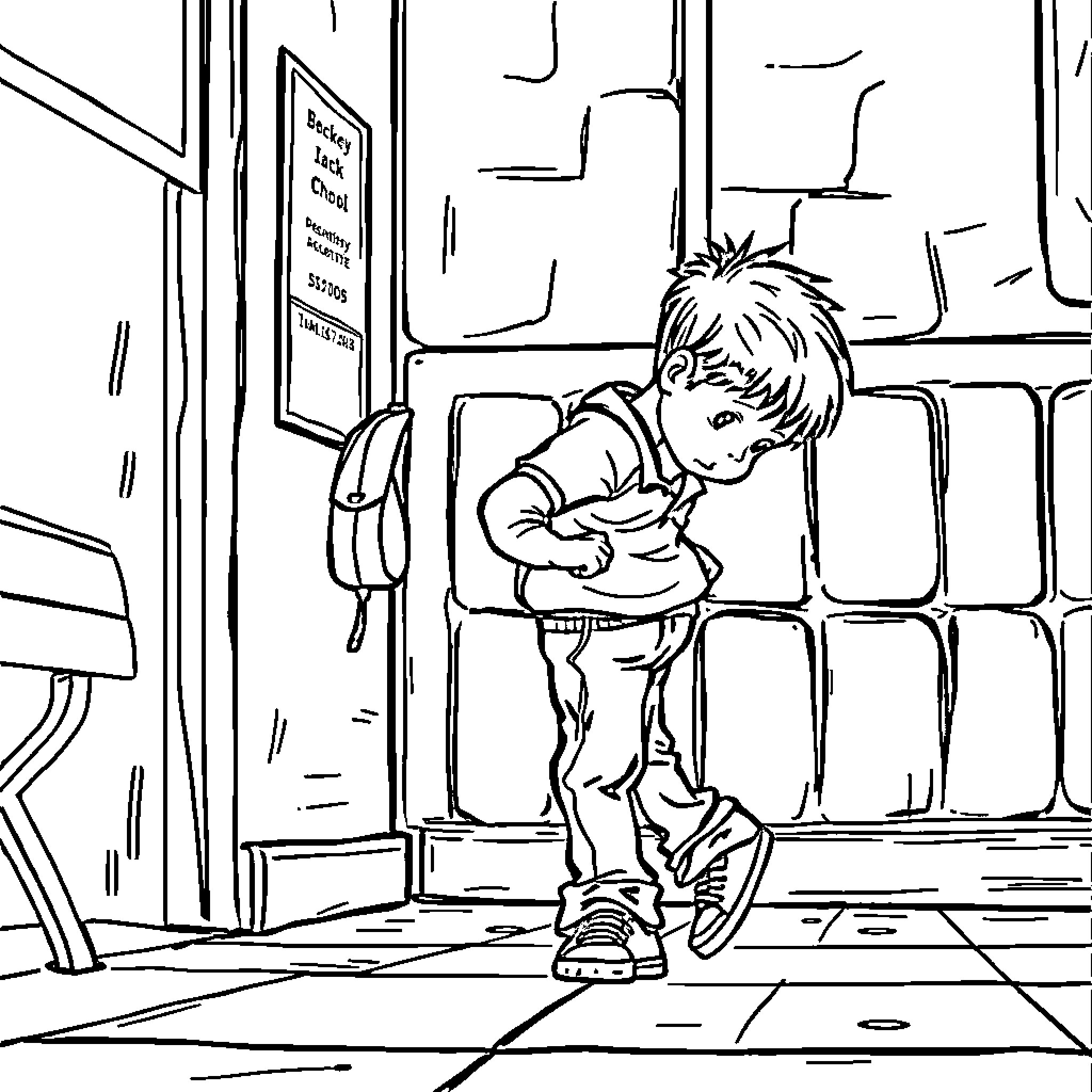 Girl sitting alone in a dimly lit room Coloring Page (free black-and-white line drawing printable PDF for all, from beginners to advanced learners, including children, teens, adults, and seniors)