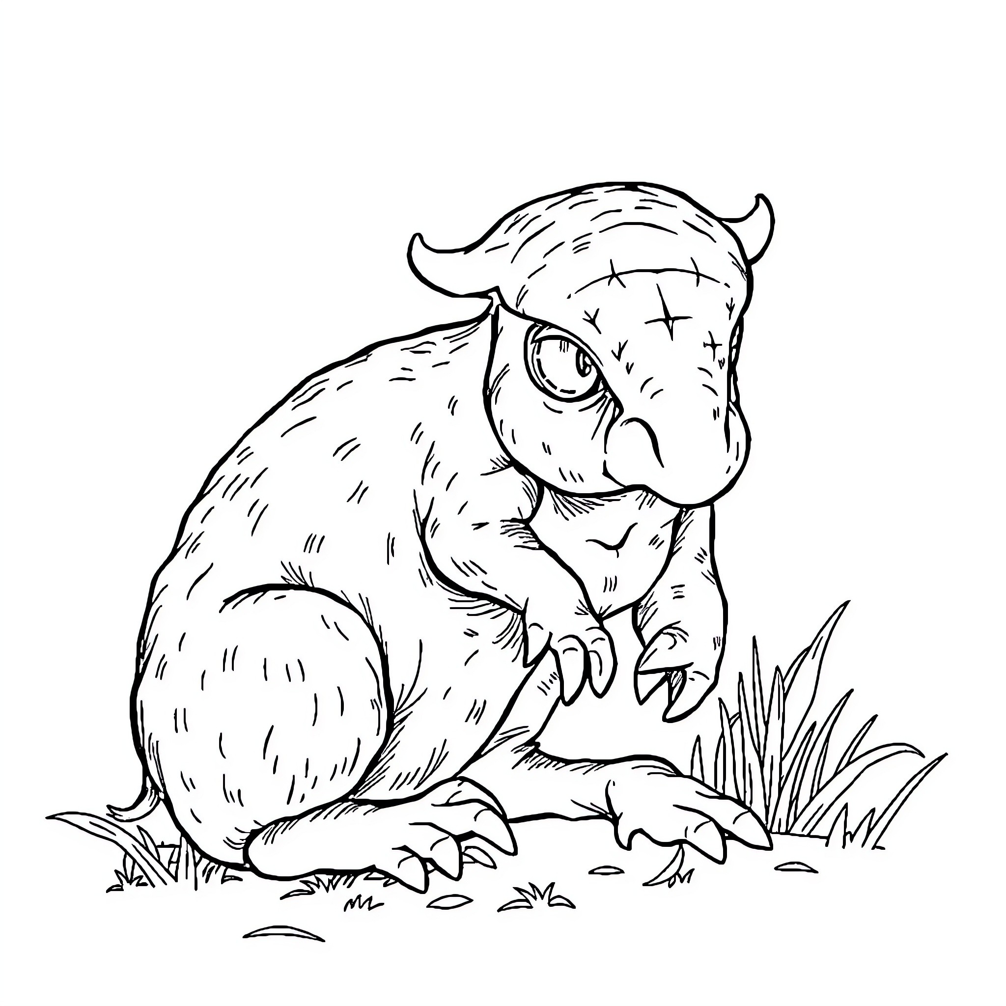 Hígado de la criatura fantasiosa en la naturaleza Coloring Page (free black-and-white line drawing printable PDF for all, from beginners to advanced learners, including children, teens, adults, and seniors)