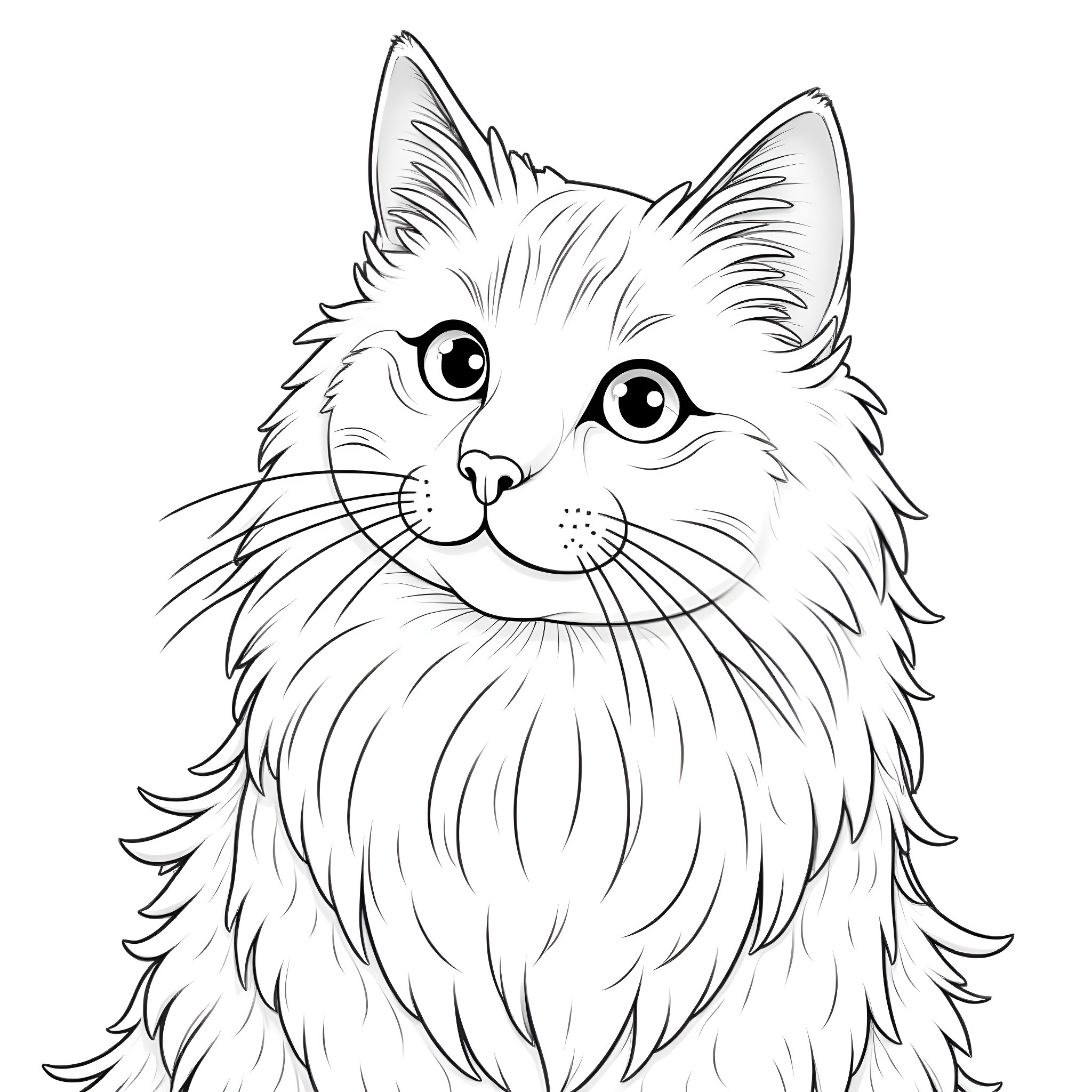 Maine Coon cat with fluffy fur Coloring Page (free black-and-white line drawing printable PDF for all, from beginners to advanced learners, including children, teens, adults, and seniors)