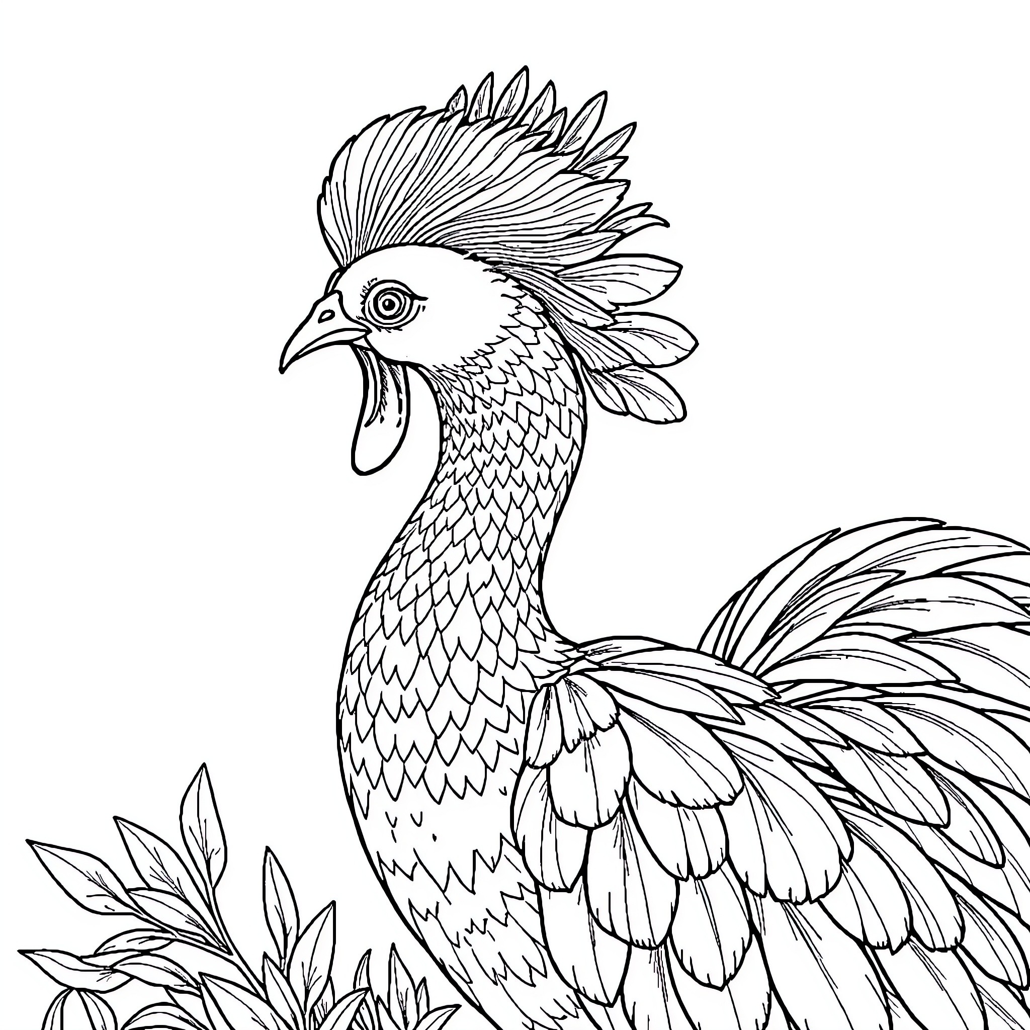 Peacock showcasing its magnificent feathers Coloring Page (free black-and-white line drawing printable PDF for all, from beginners to advanced learners, including children, teens, adults, and seniors)