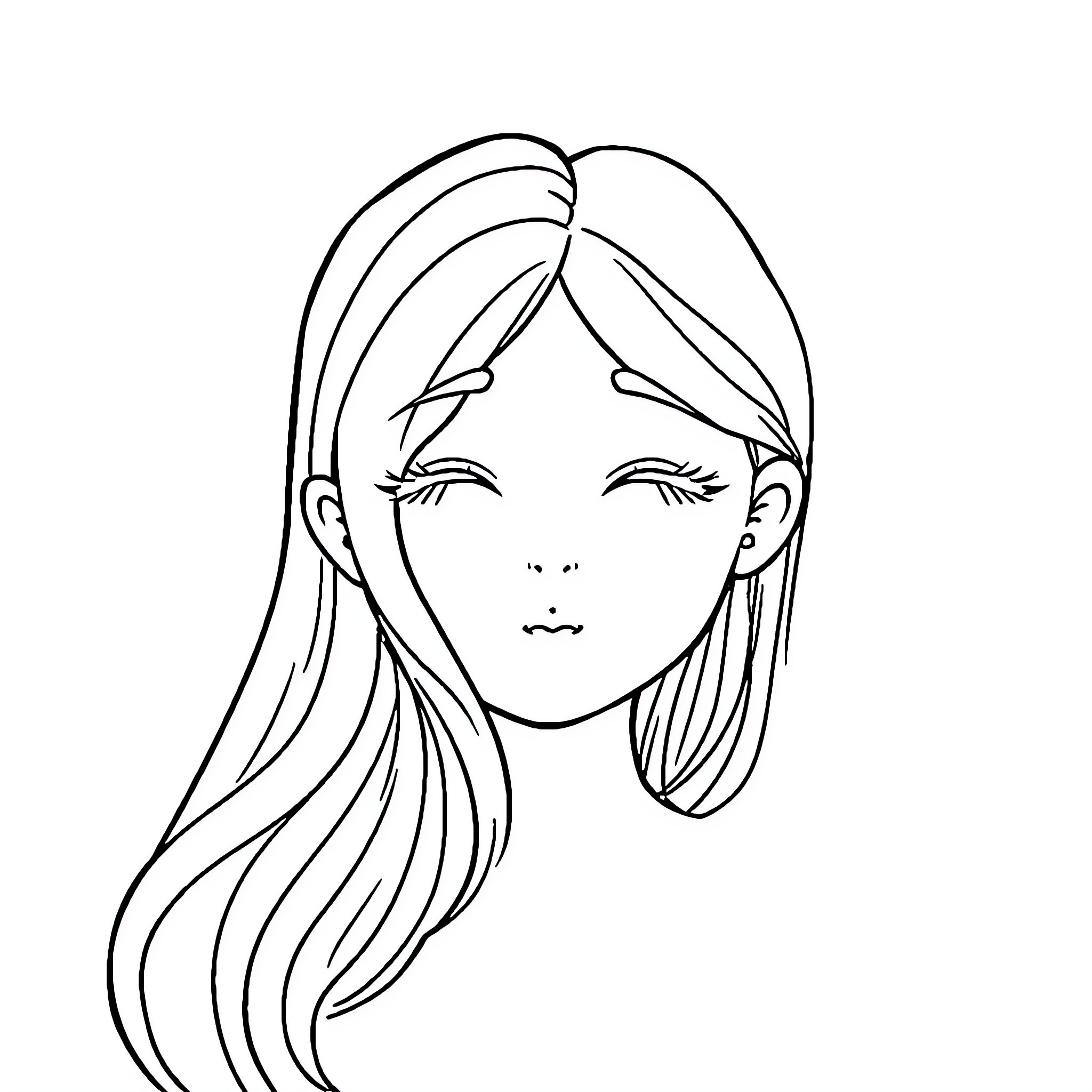 Girl with flowing hair and closed eyes Coloring Page (free black-and-white line drawing printable PDF for all, from beginners to advanced learners, including children, teens, adults, and seniors)