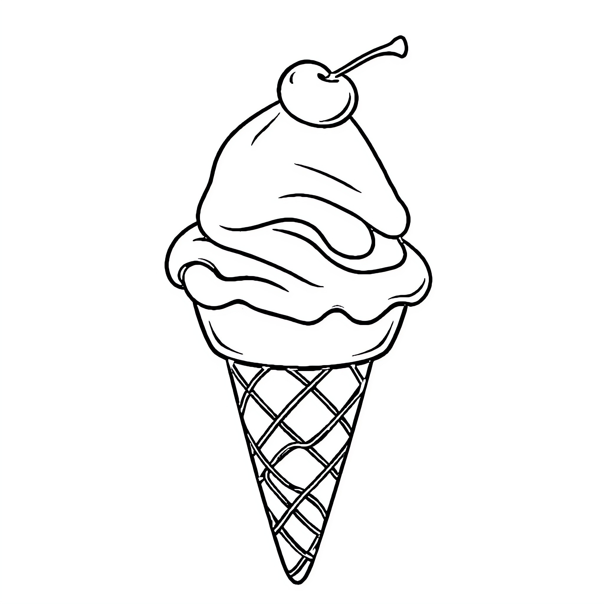 Ice Cream Cone with Swirling Topping Coloring Page (free black-and-white line drawing printable PDF for all, from beginners to advanced learners, including children, teens, adults, and seniors)